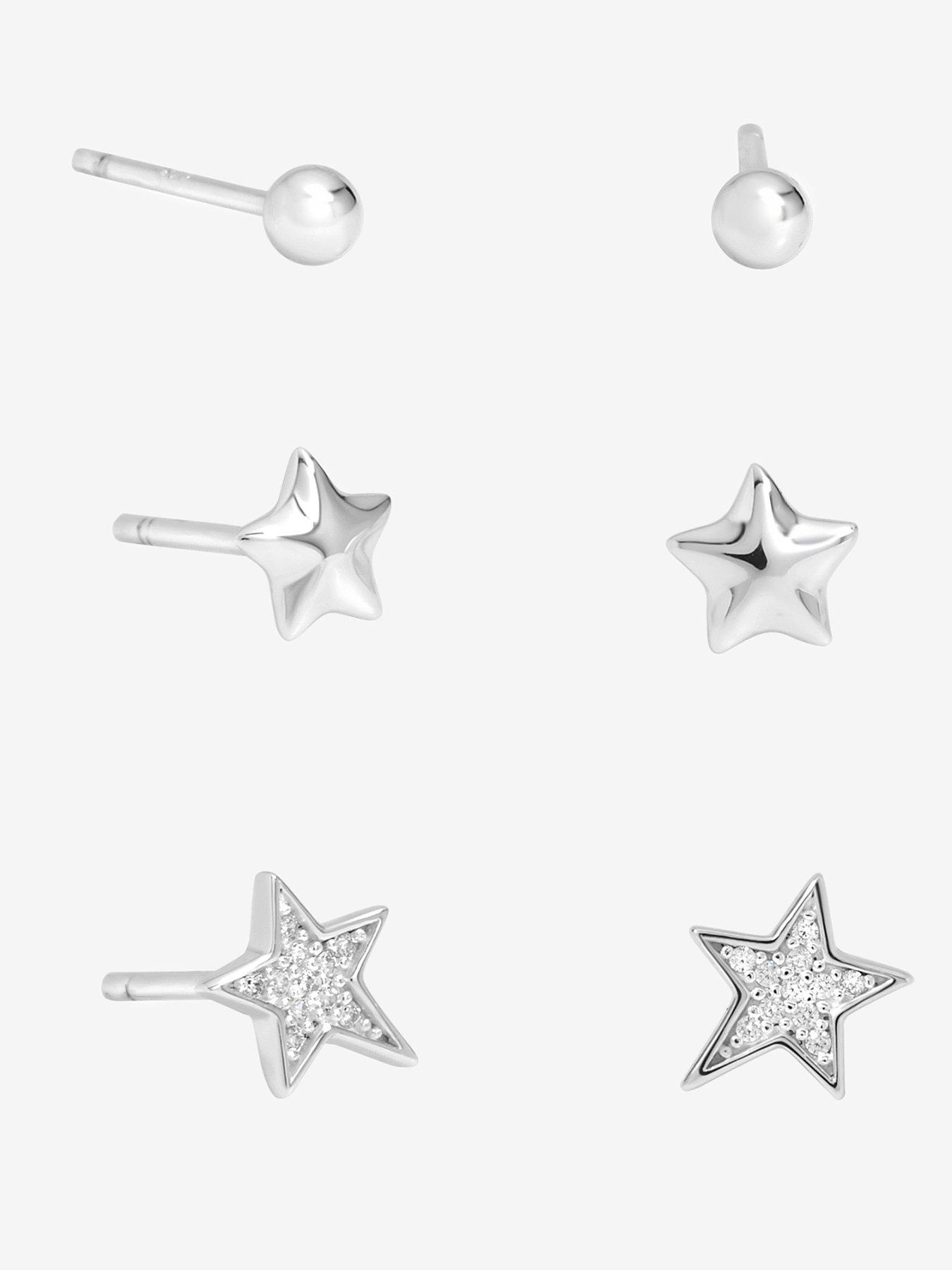 Jon Richard Simply Silver Sterling Silver 925 Polished and Cubic Zirconia Celestial Earrings - Pack of 3