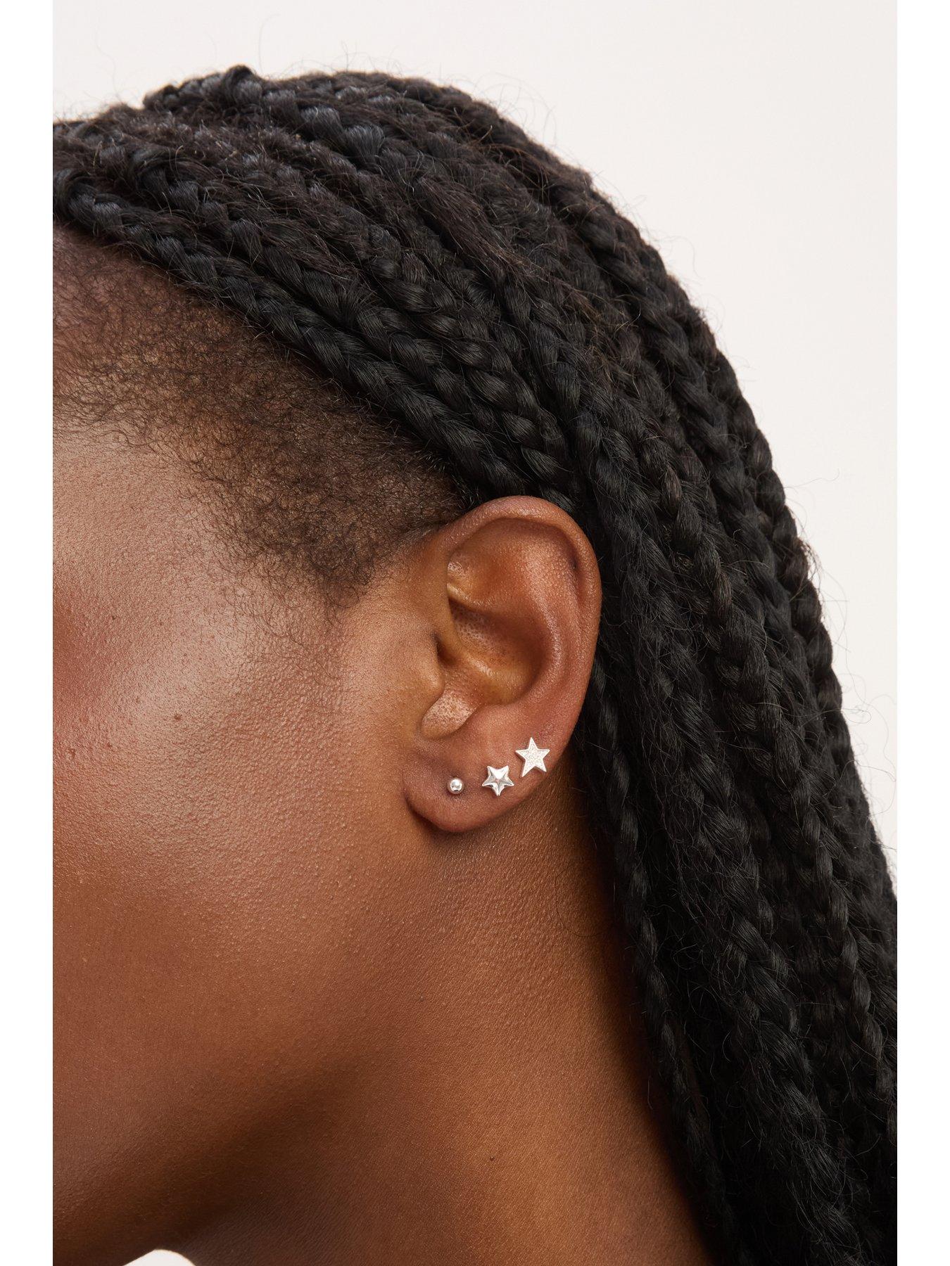  image of jon-richard-simply-silver-sterling-silver-925-polished-and-cubic-zirconia-celestial-earrings-pack-of-3