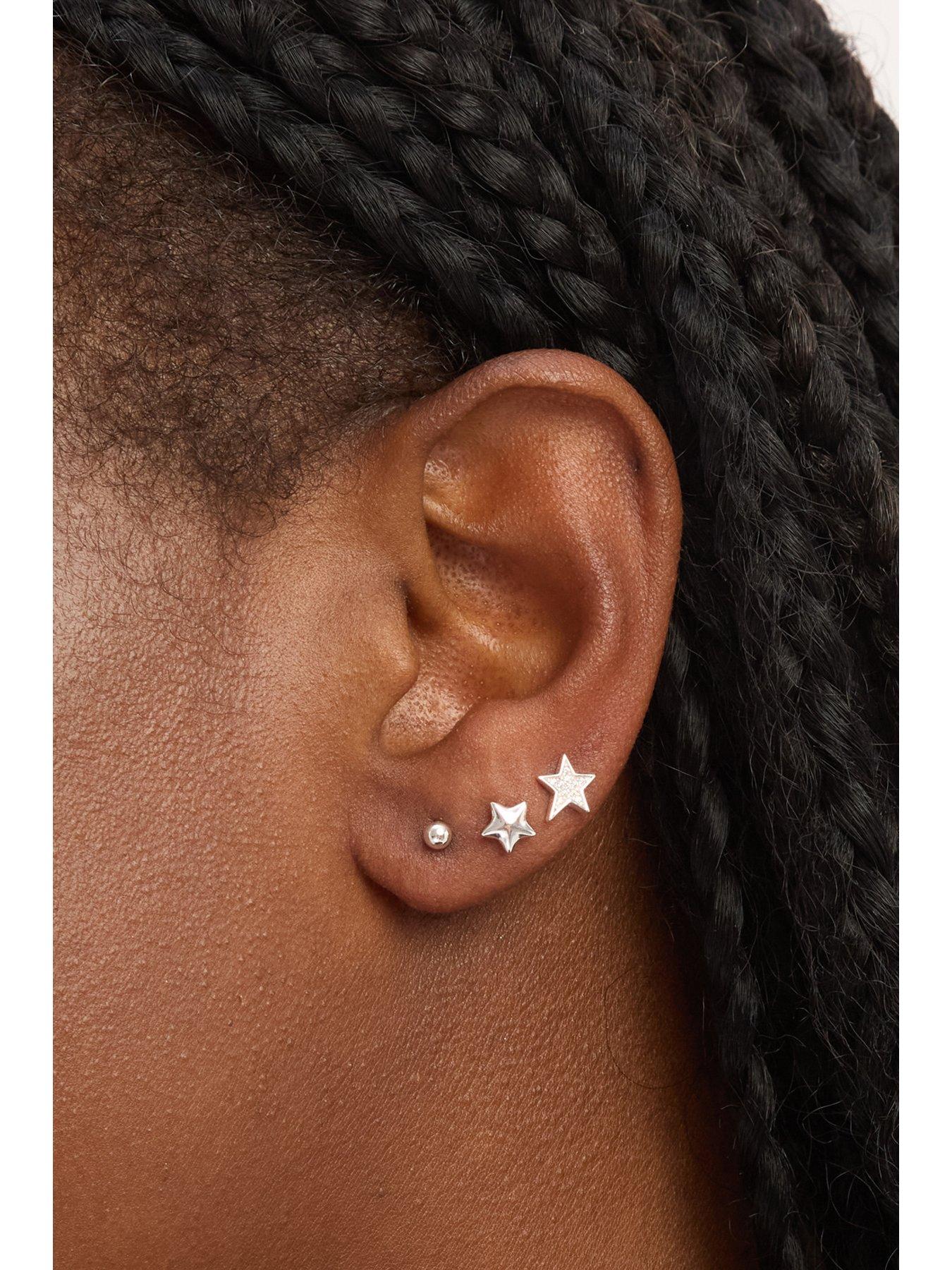  image of jon-richard-simply-silver-sterling-silver-925-polished-and-cubic-zirconia-celestial-earrings-pack-of-3