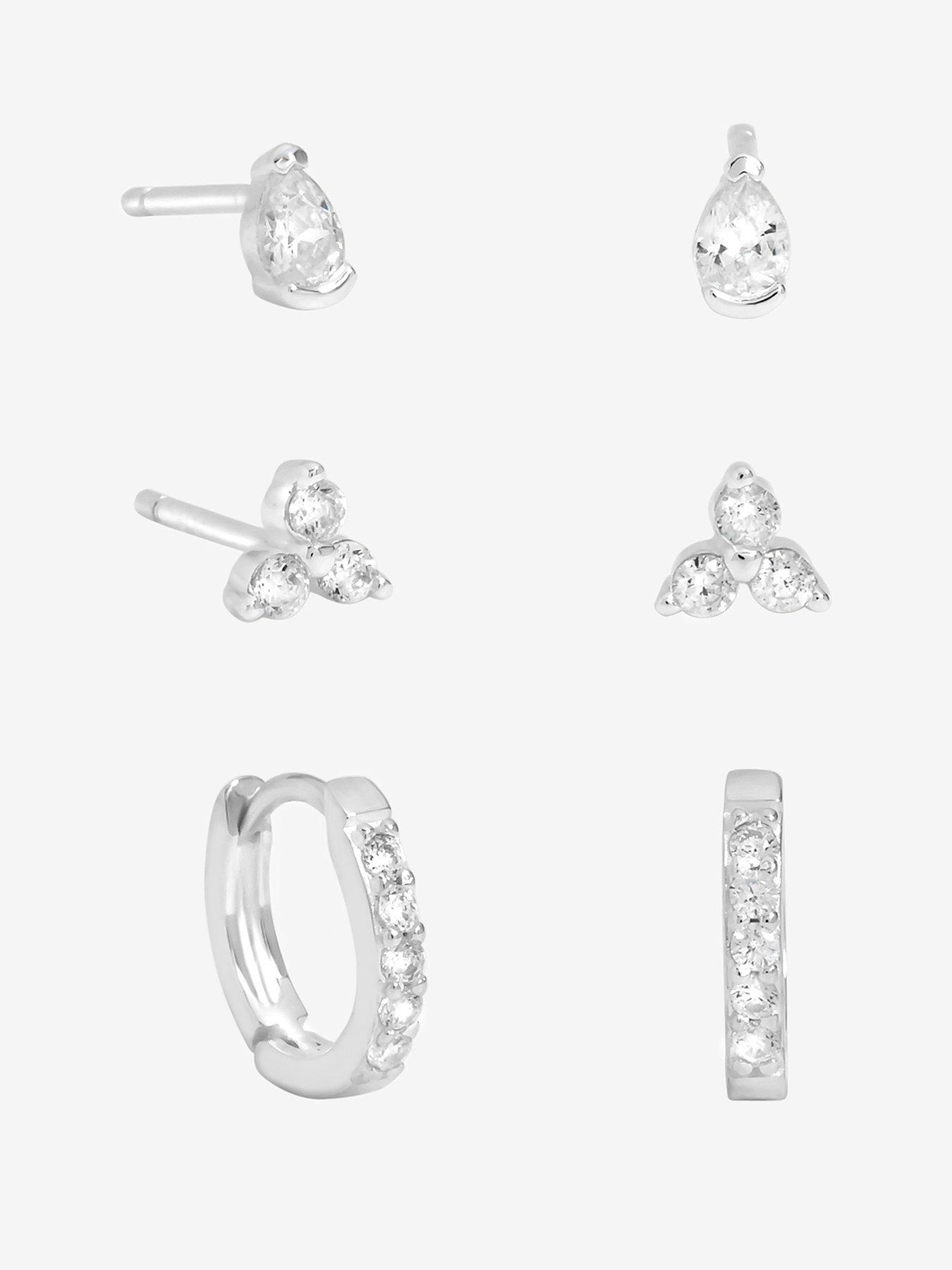  image of jon-richard-simply-silver-sterling-silver-925-cubic-zirconia-stud-and-hoop-earrings-pack-of-3