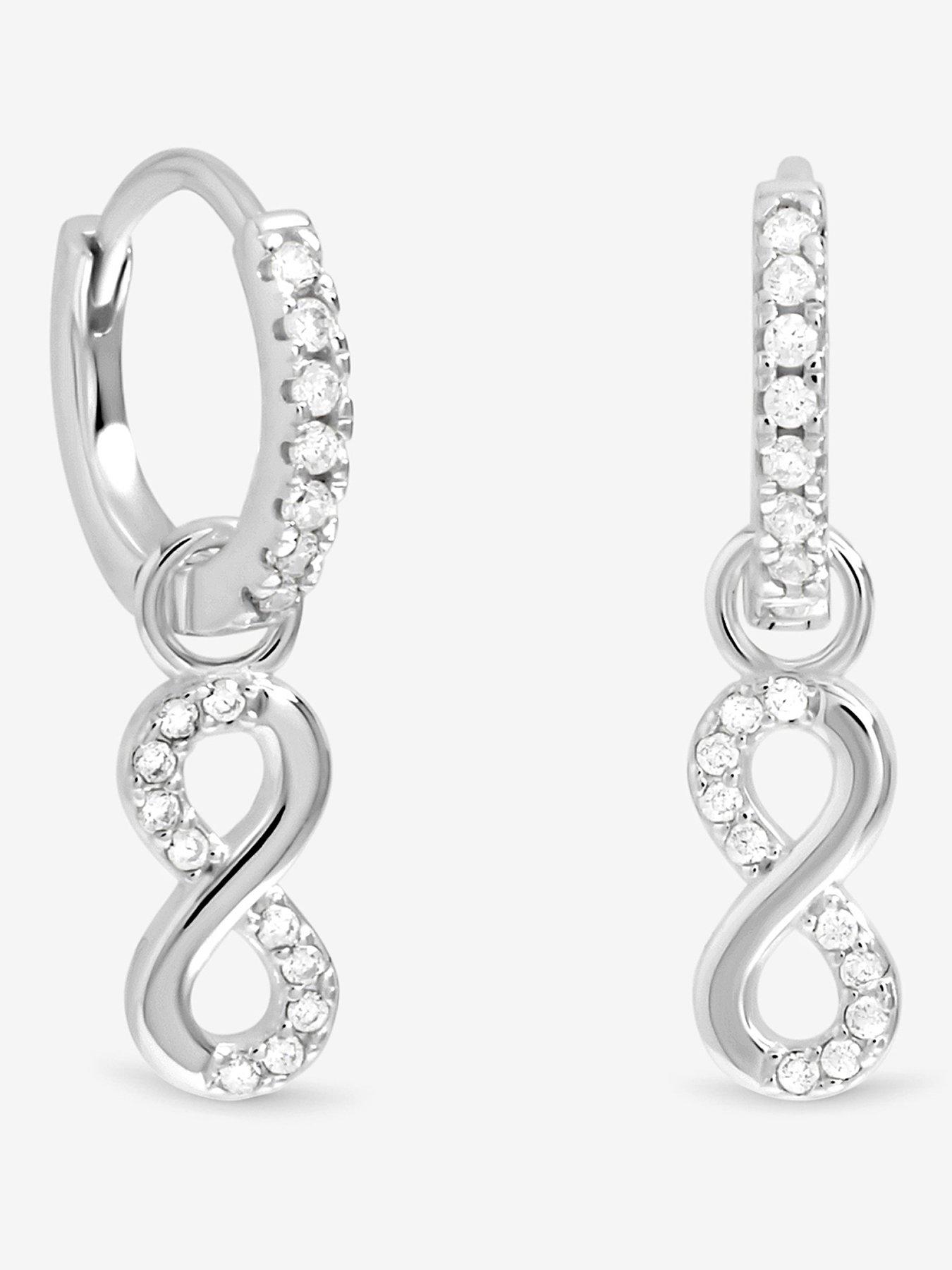 Jon Richard Simply Silver Sterling Silver 925 Pave Infinity Charm Hoop Earrings