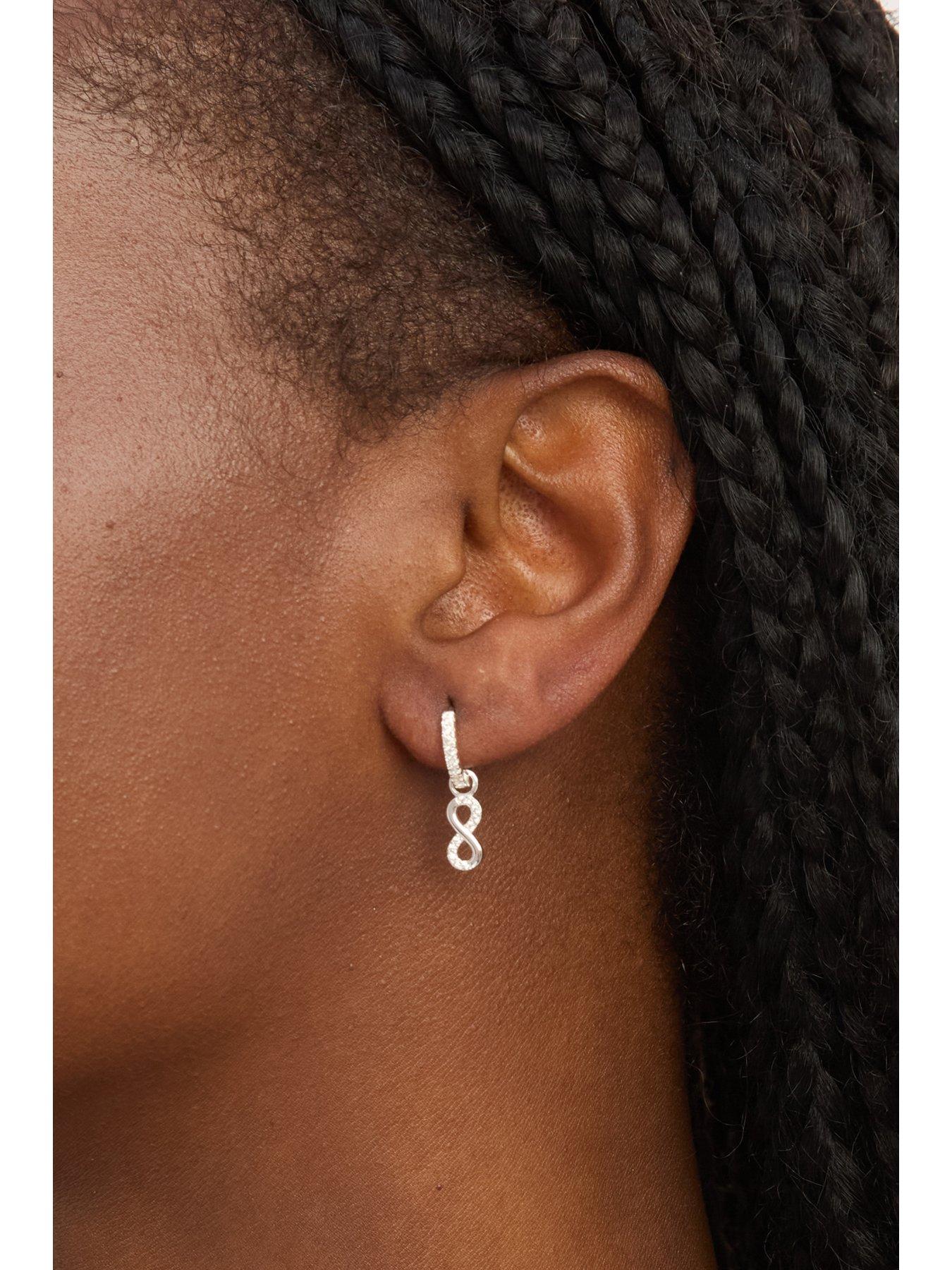  image of jon-richard-simply-silver-sterling-silver-925-pave-infinity-charm-hoop-earrings