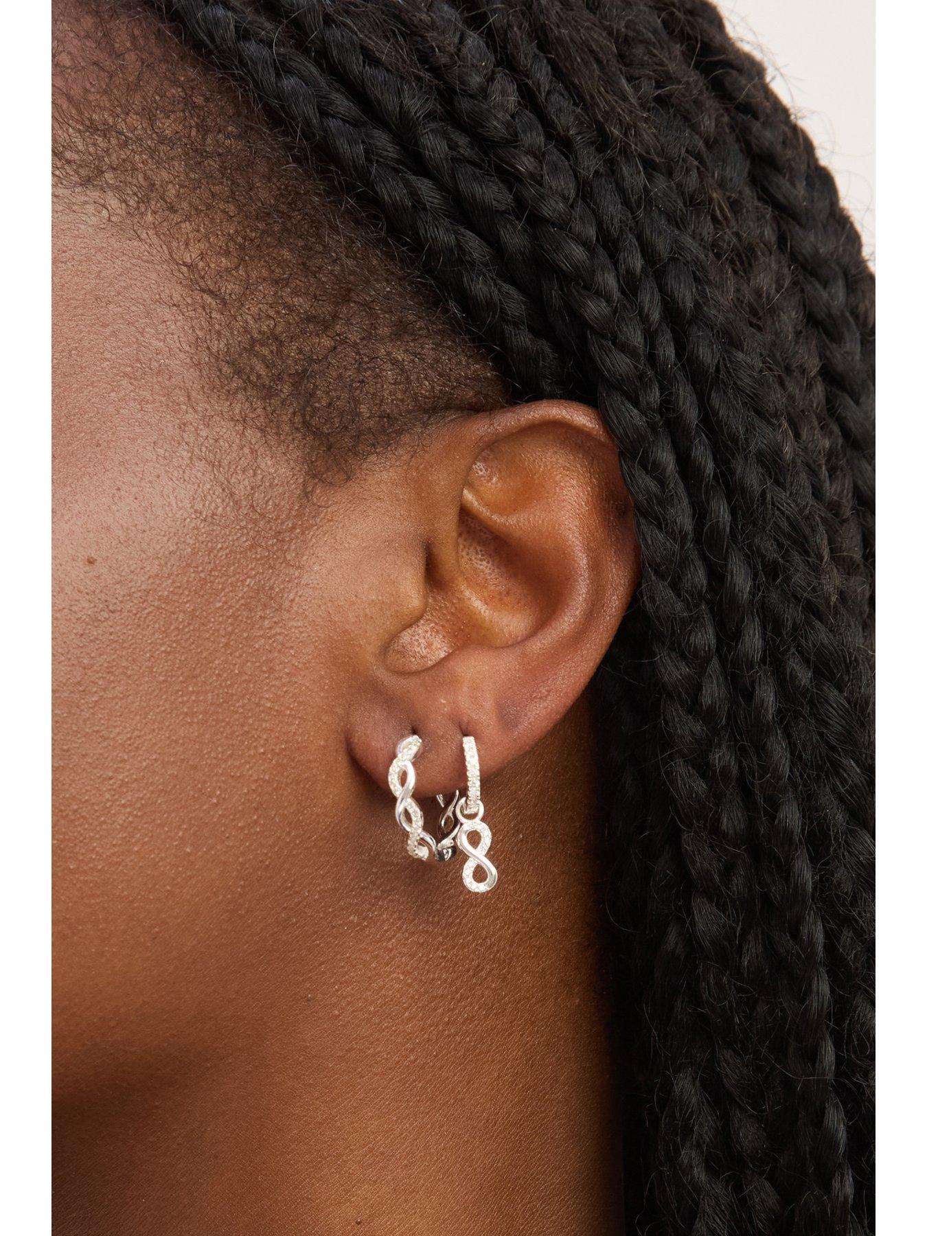 image of jon-richard-simply-silver-sterling-silver-925-pave-infinity-charm-hoop-earrings