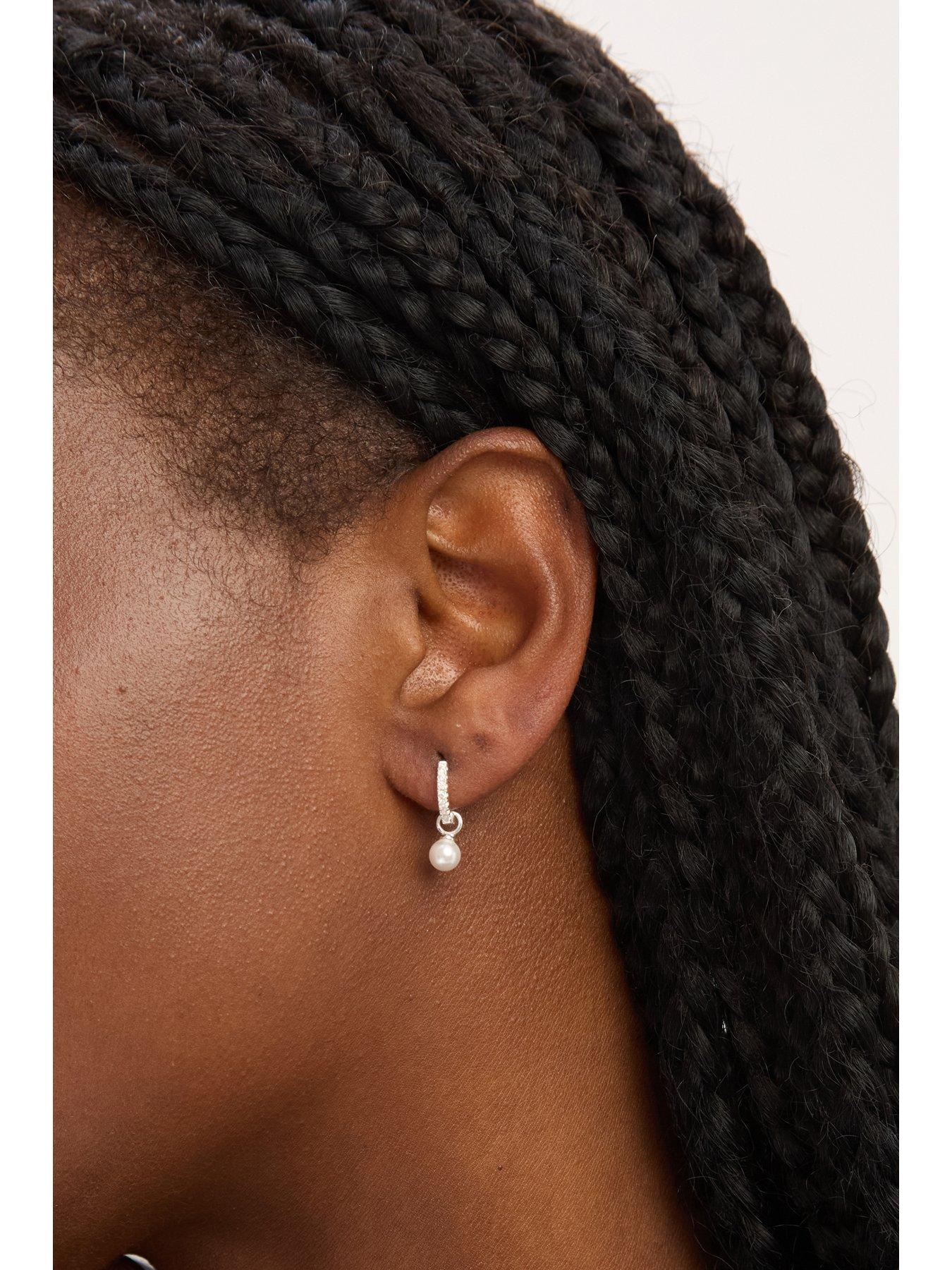  image of jon-richard-simply-silver-sterling-silver-925-cubic-zirconia-pave-pearl-hoop-earrings