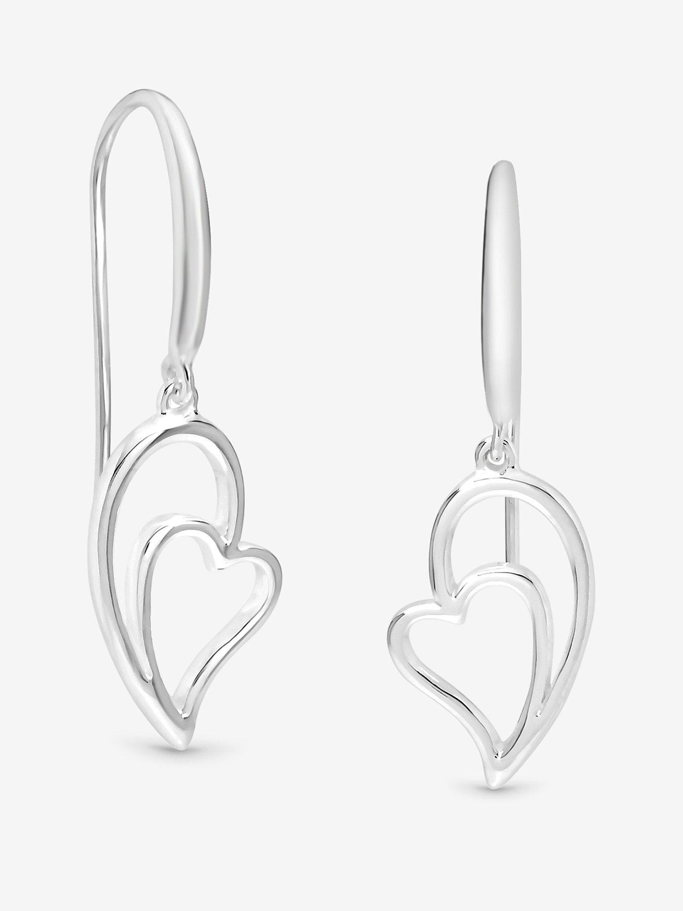 Jon Richard Simply Silver Sterling Silver 925 Polished Fishhook Heart Drop Earrings