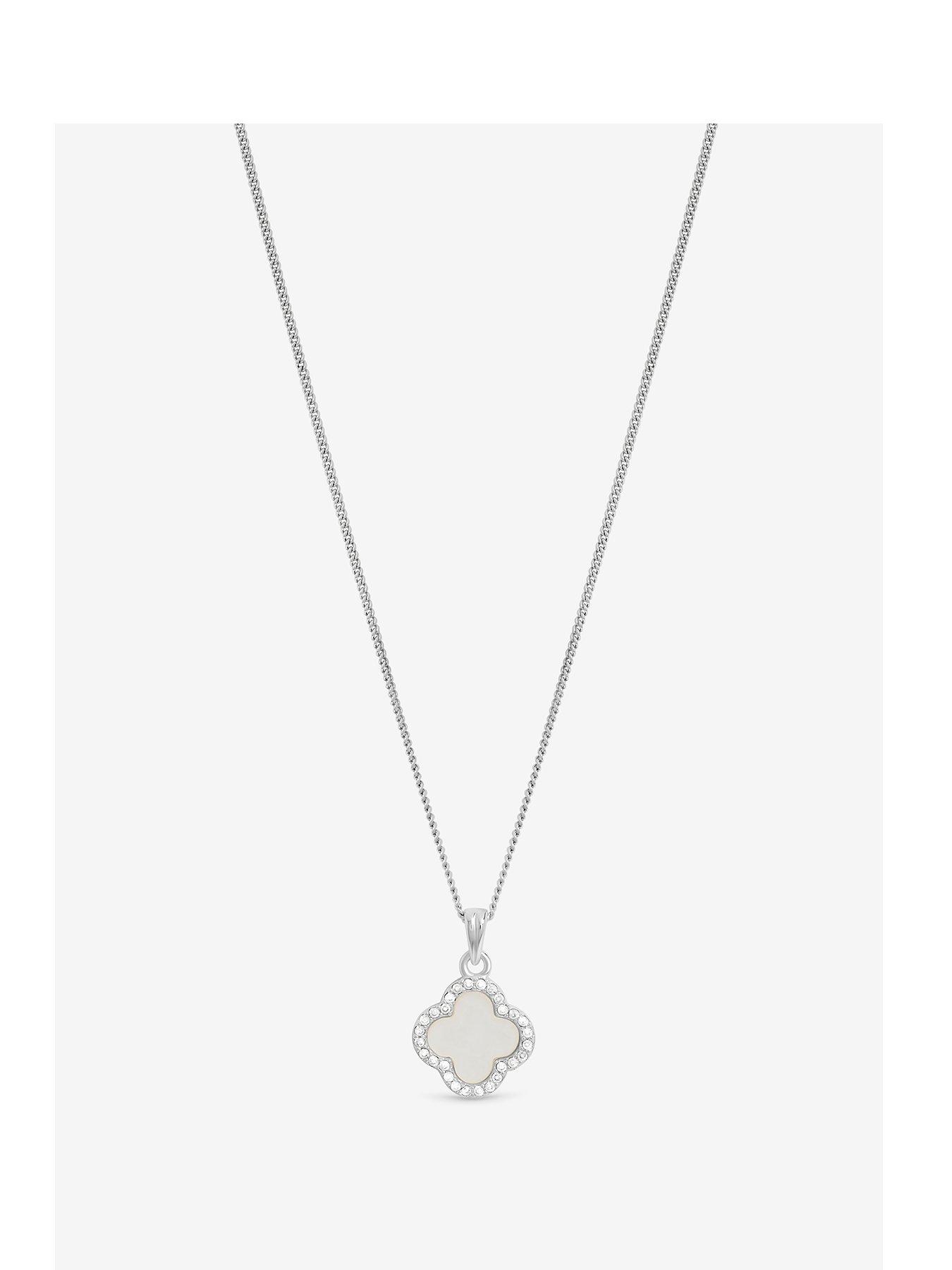 Jon Richard Simply Silver Sterling Silver 925 Cubic Zirconia and Mother of Pearl Clover Pendant