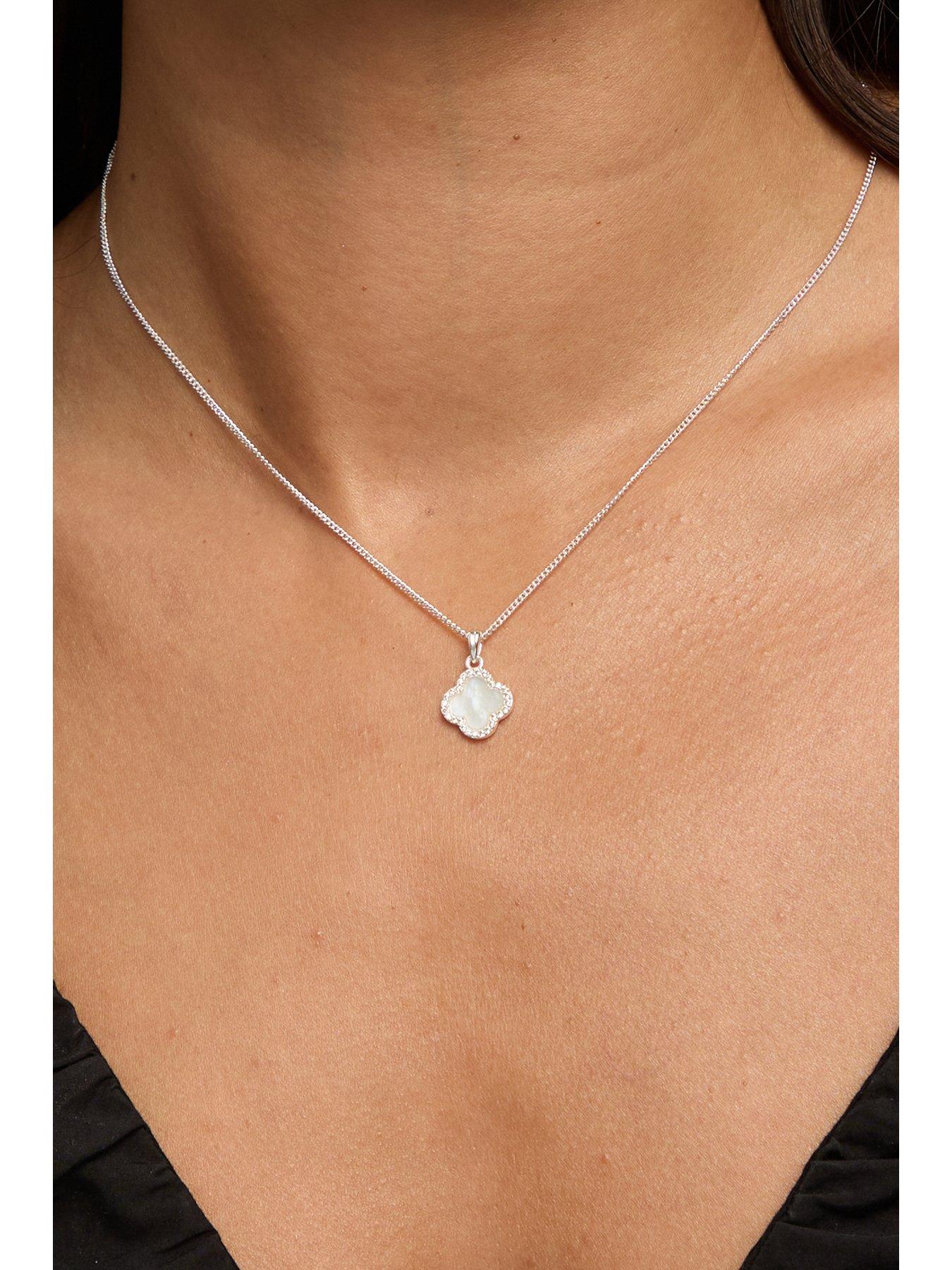  image of jon-richard-simply-silver-sterling-silver-925-cubic-zirconia-and-mother-of-pearl-clover-pendant
