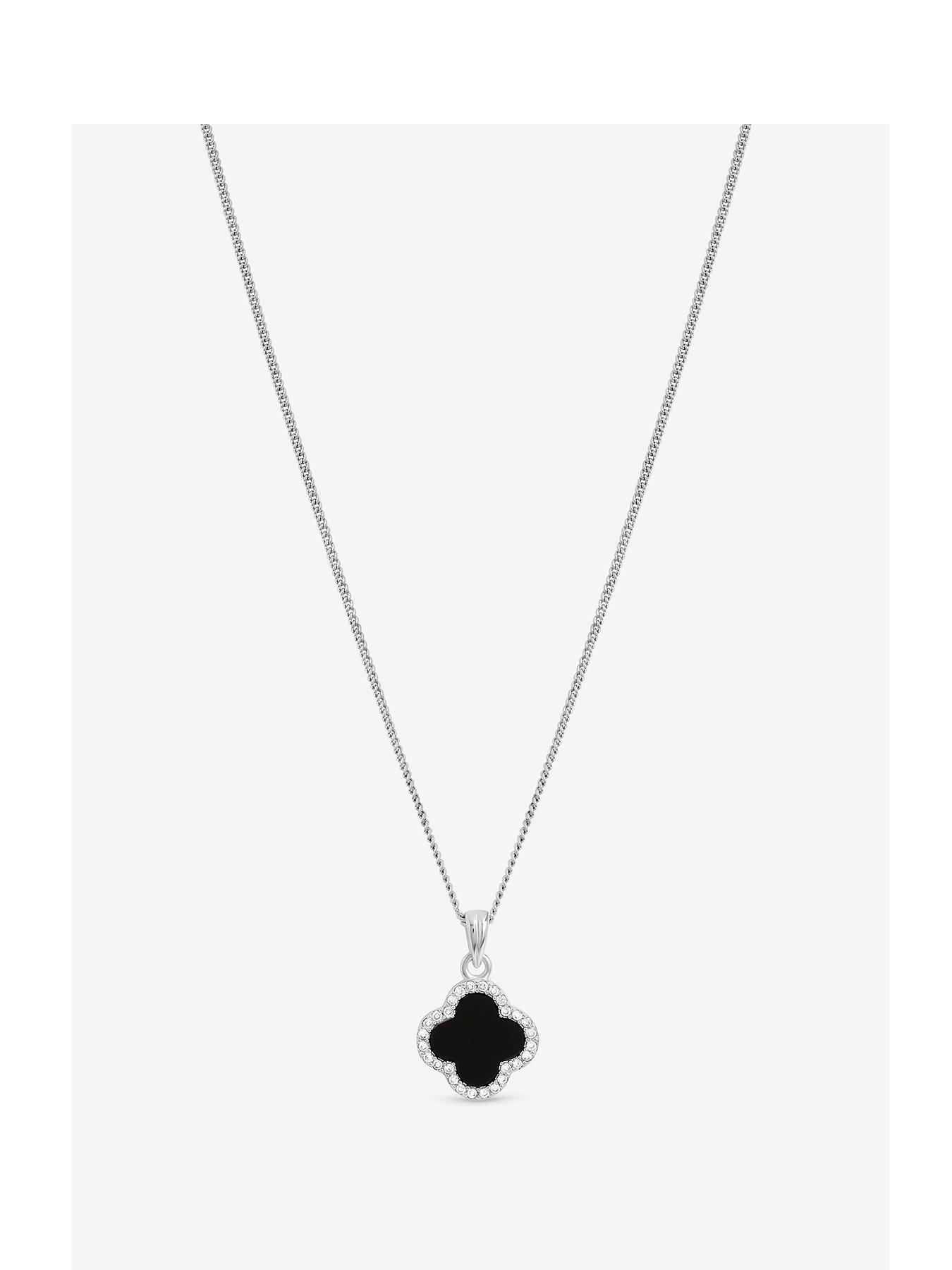 Jon Richard Simply Silver Sterling Silver 925 Pave and Jet Clover Pendant