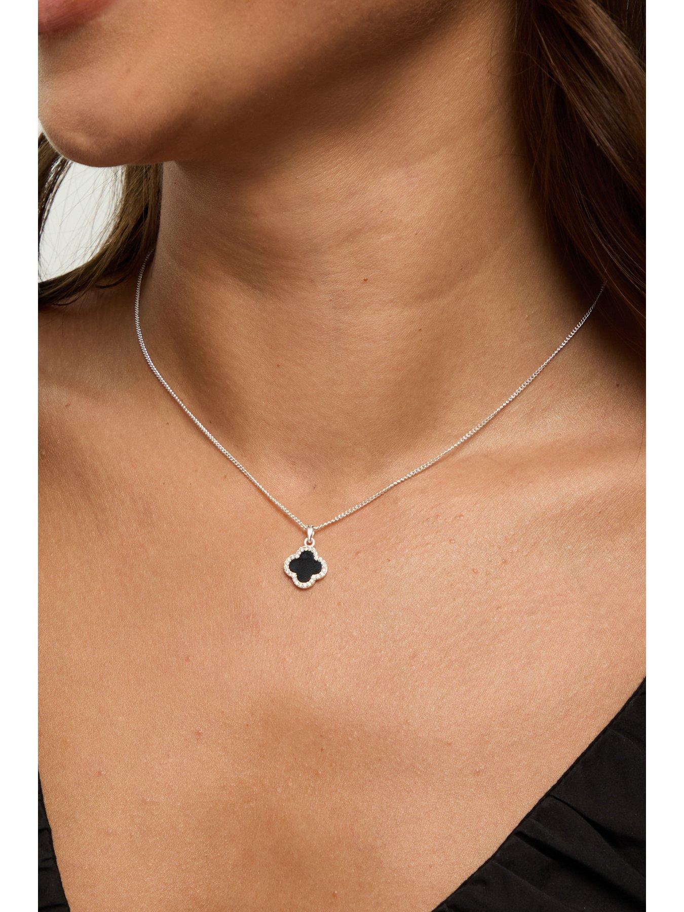  image of jon-richard-simply-silver-sterling-silver-925-pave-and-jet-clover-pendant