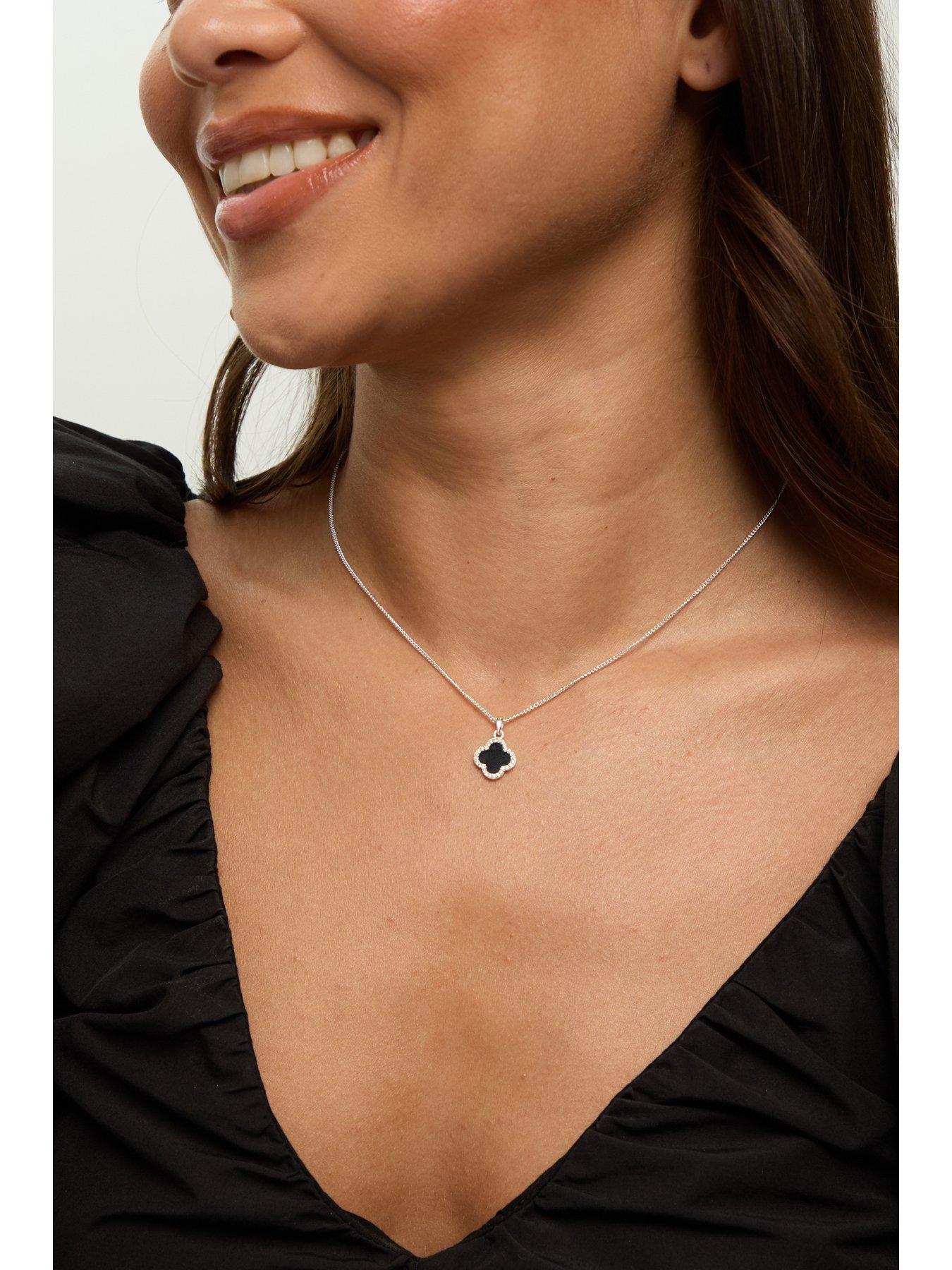  image of jon-richard-simply-silver-sterling-silver-925-pave-and-jet-clover-pendant