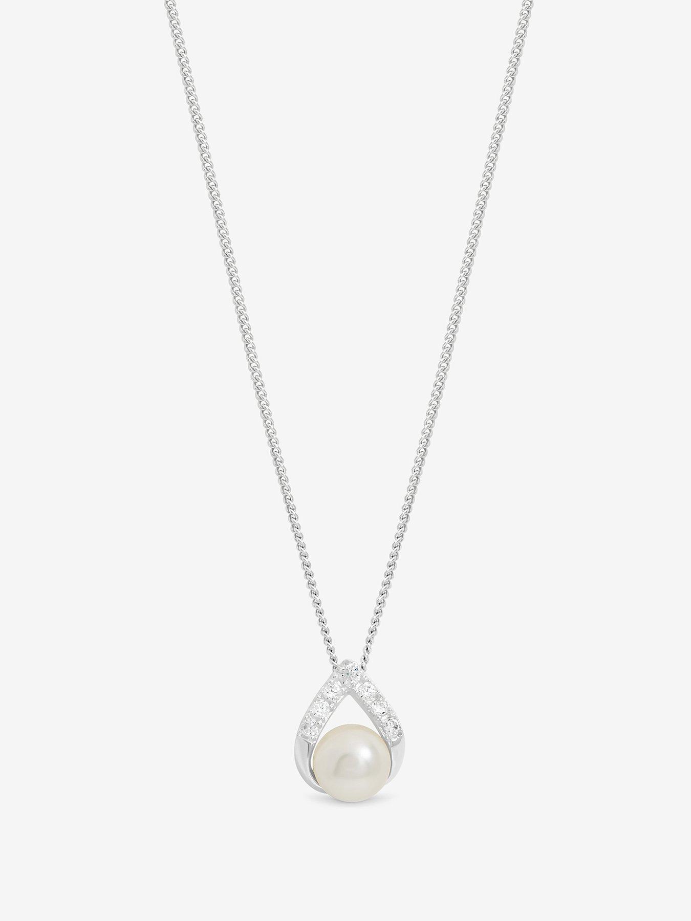 Jon Richard Simply Silver Sterling Silver 925 Pave and Pearl Pendant