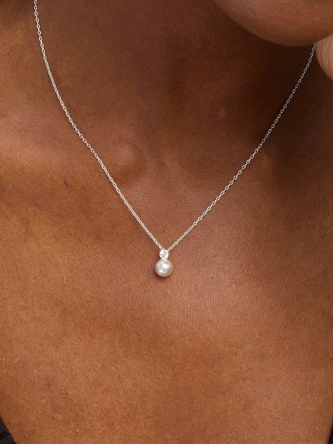  image of jon-richard-simply-silver-sterling-silver-925-cubic-zirconia-bezel-pearl-drop-pendant