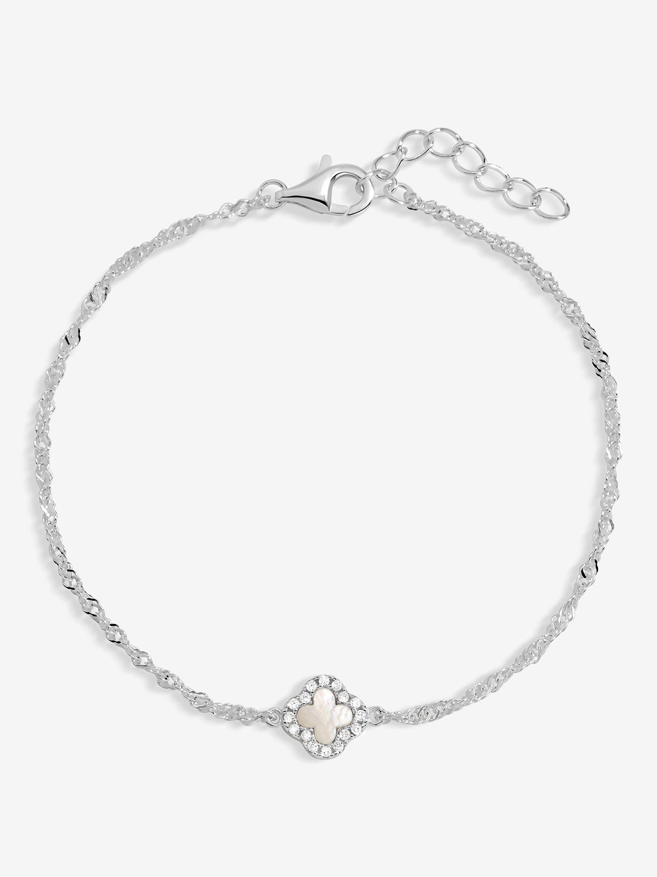 Jon Richard Simply Silver Sterling Silver 925 Mother of Pearl Clover Bracelet