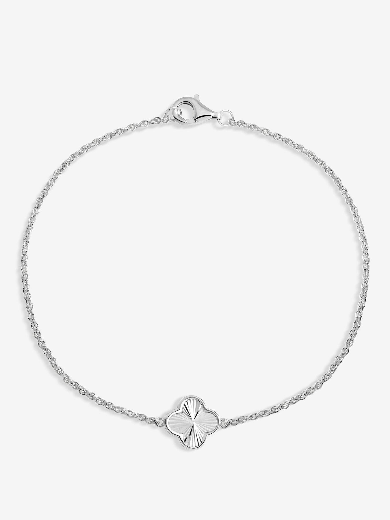 front image of jon-richard-simply-silver-sterling-silver-925-polished-diamond-cut-clover-bracelet