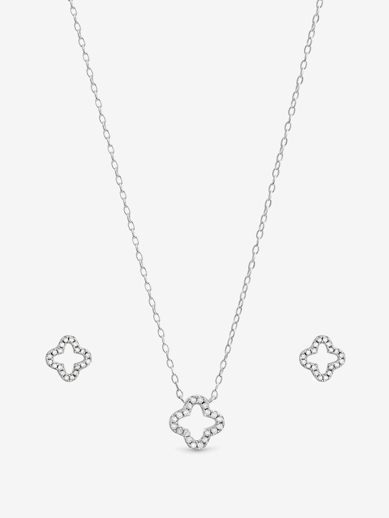  image of jon-richard-simply-silver-sterling-silver-925-cubic-zirconia-pave-open-clover-set-gift-box