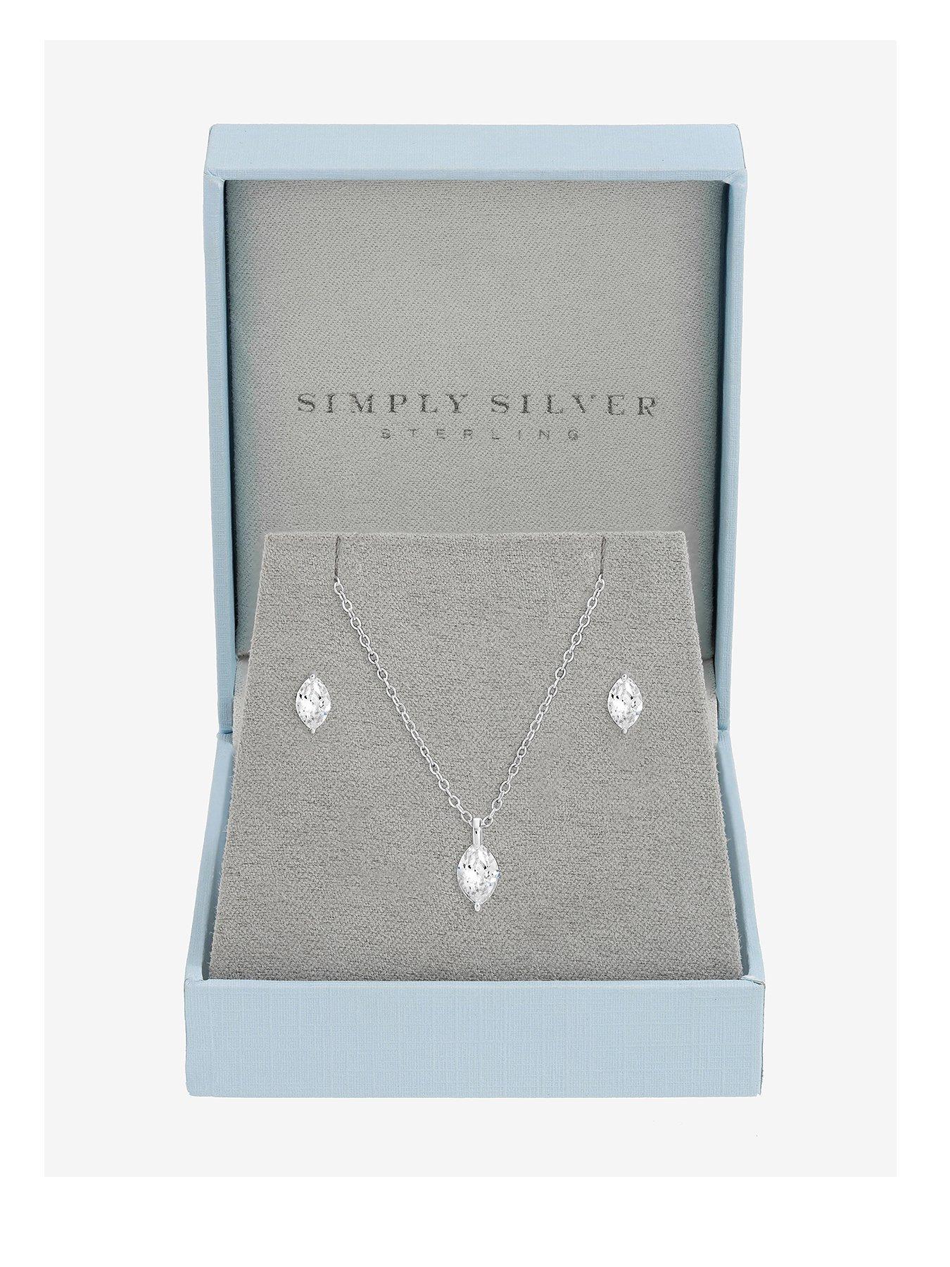 Jon Richard Simply Silver Sterling Silver 925 Cubic Zirconia Marquise Set