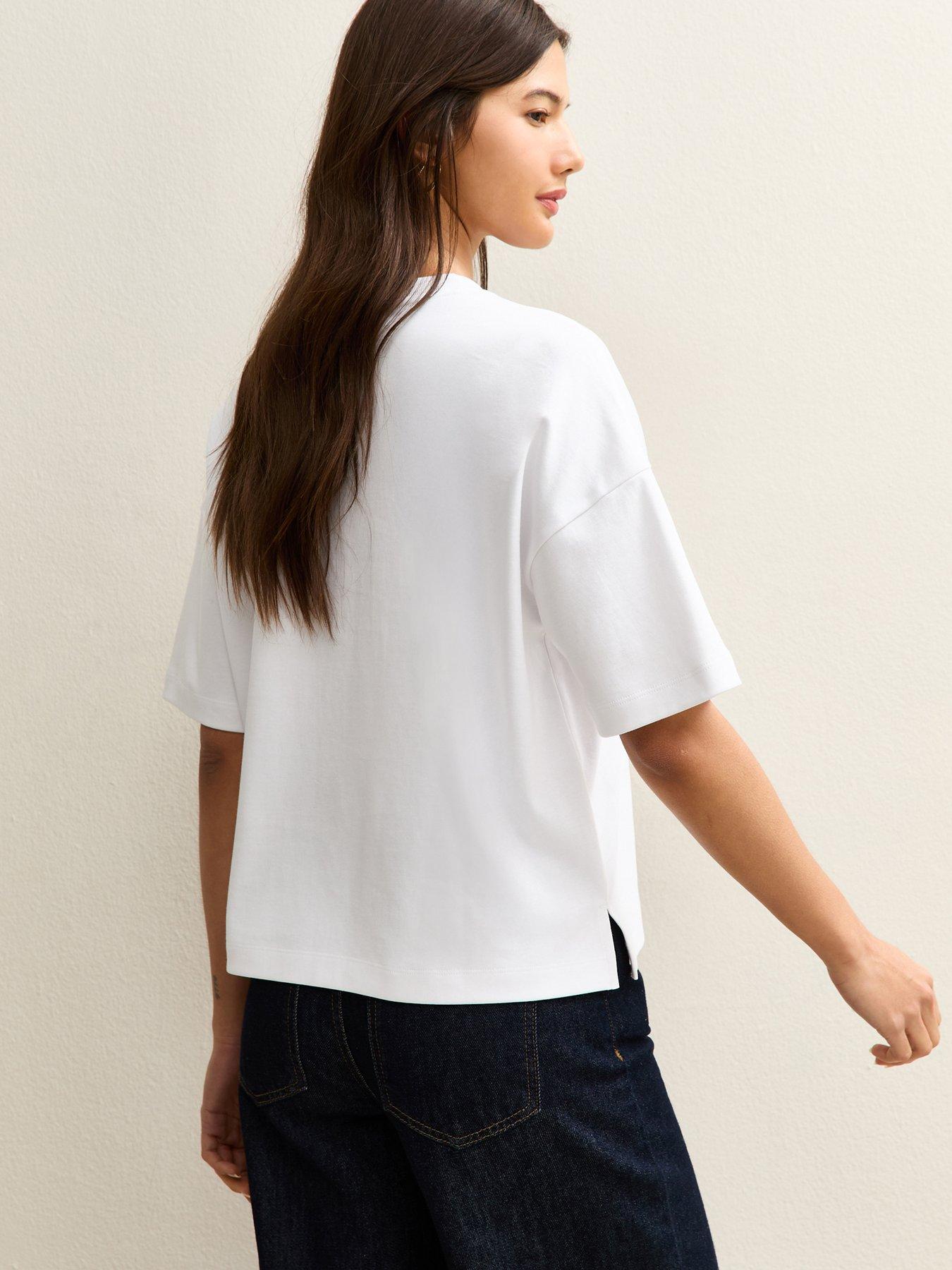 Image 2 of 5 of New Look Premium Heavyweight Cotton Side Split T-Shirt - White