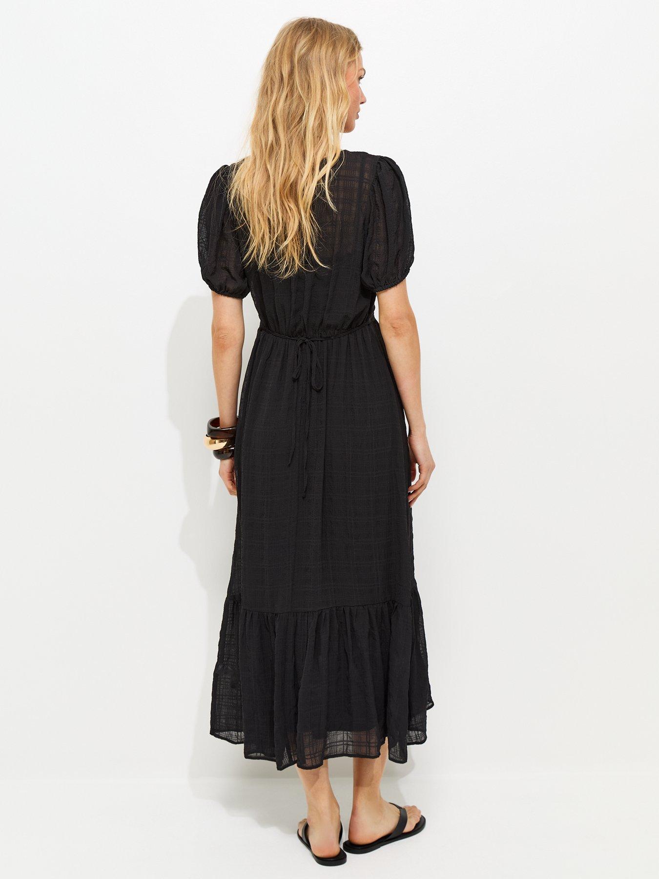 Image 2 of 5 of New Look Checked Button Midi Dress - Black