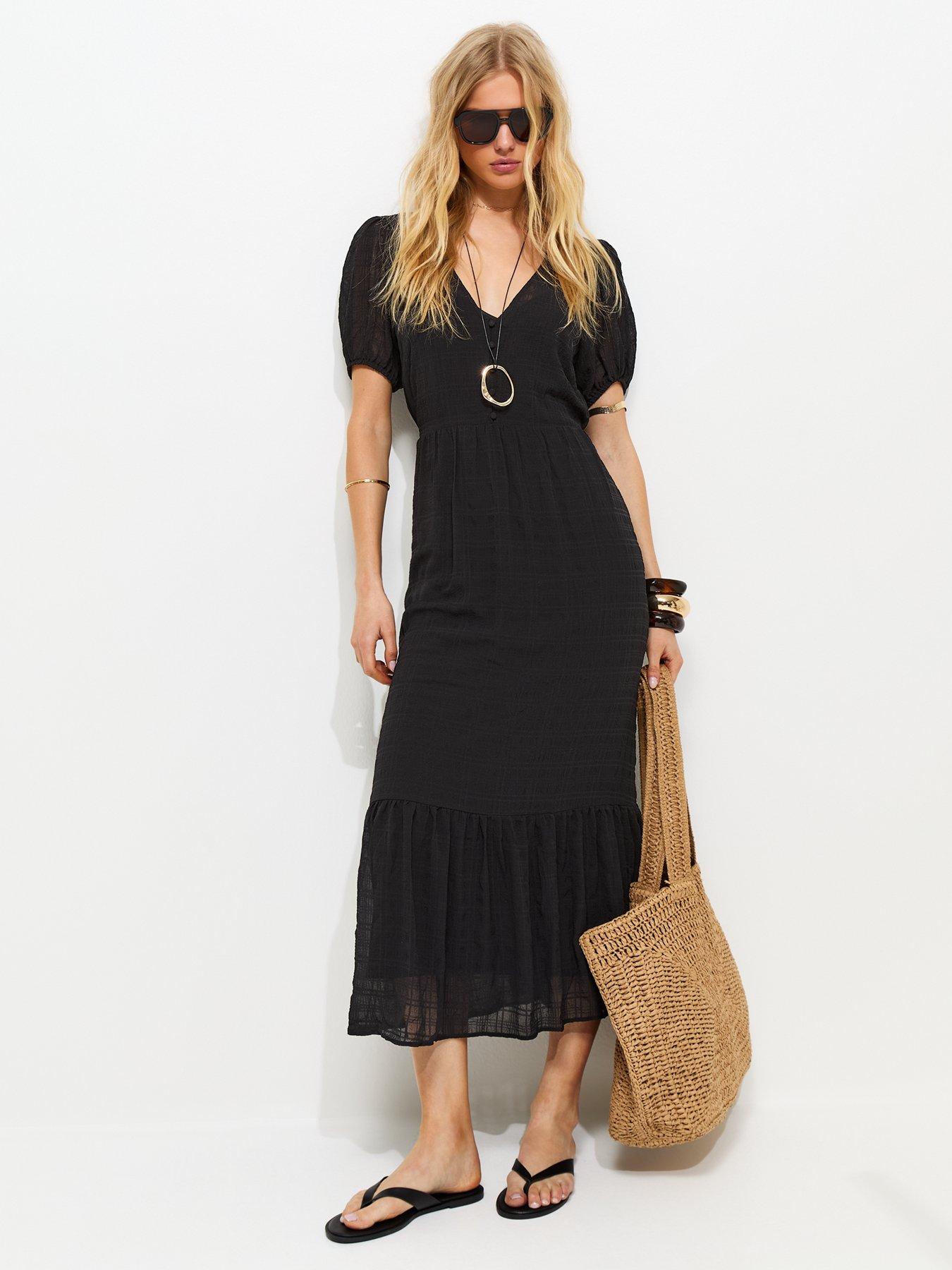 Image 3 of 5 of New Look Checked Button Midi Dress - Black