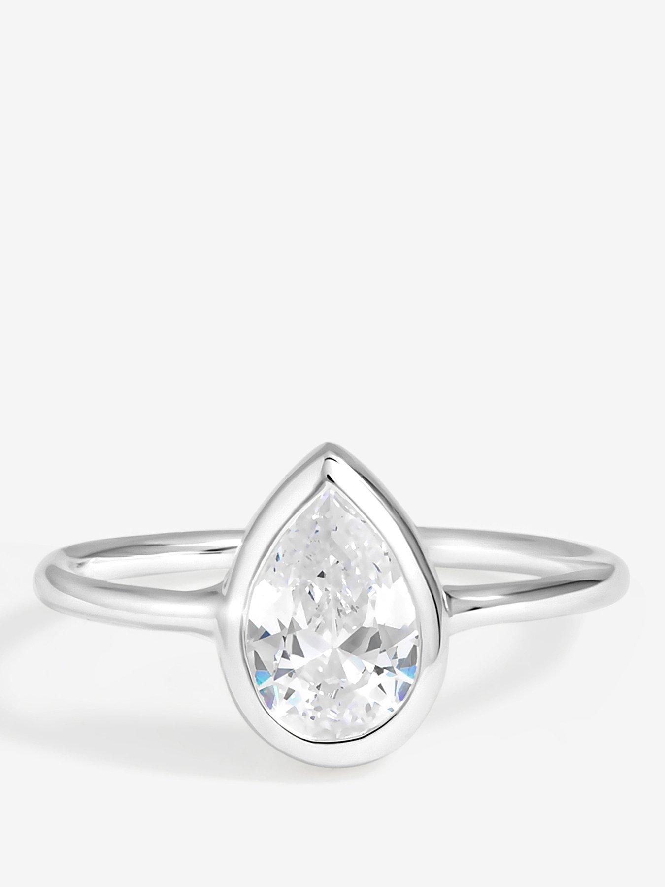 Image 1 of 4 of Jon Richard Simply Silver Sterling Silver 925 Cubic Zirconia Solitaire Pear Ring