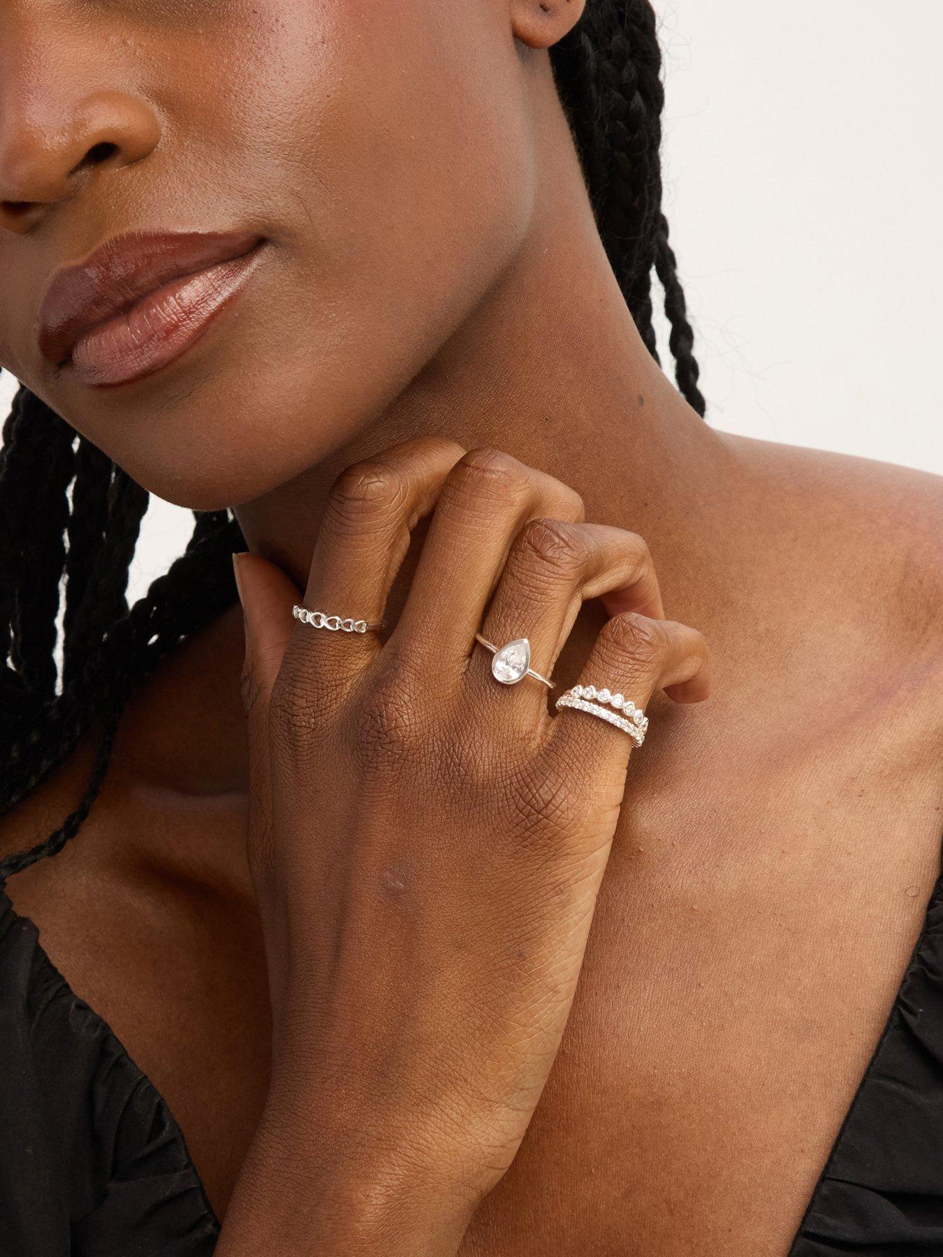 Image 4 of 4 of Jon Richard Simply Silver Sterling Silver 925 Cubic Zirconia Solitaire Pear Ring