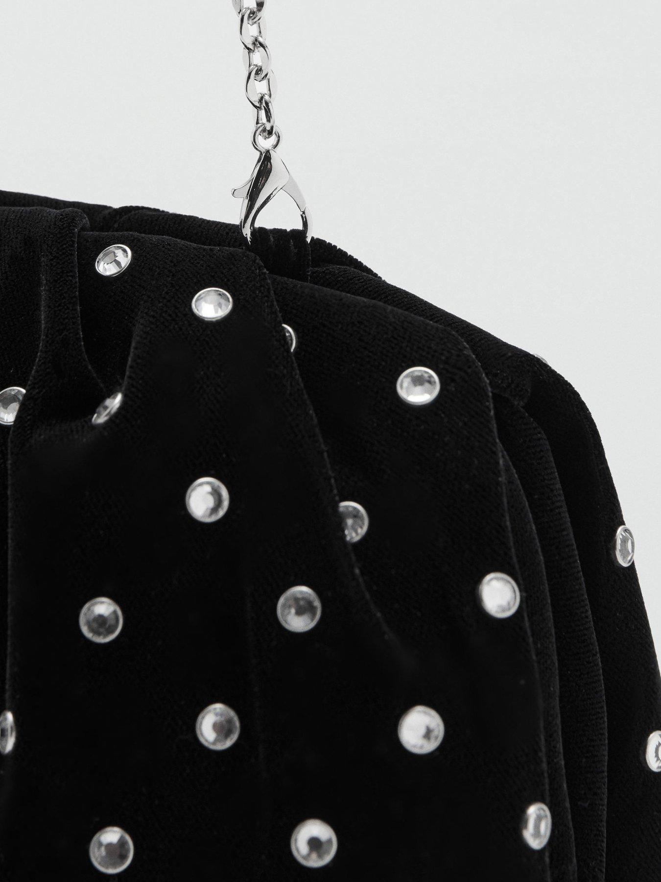  image of mango-velvet-clutch-with-rhinestones-black