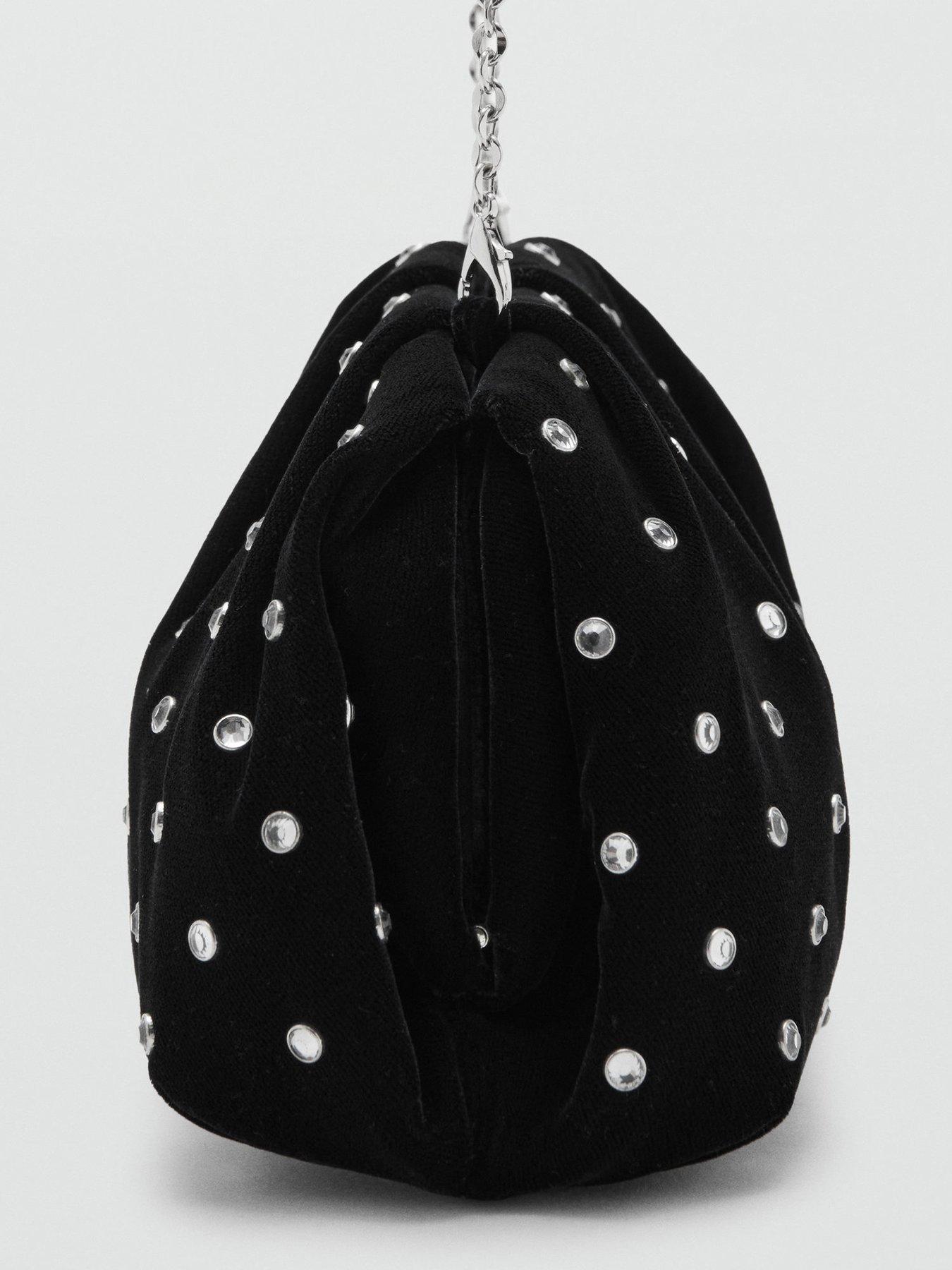  image of mango-velvet-clutch-with-rhinestones-black