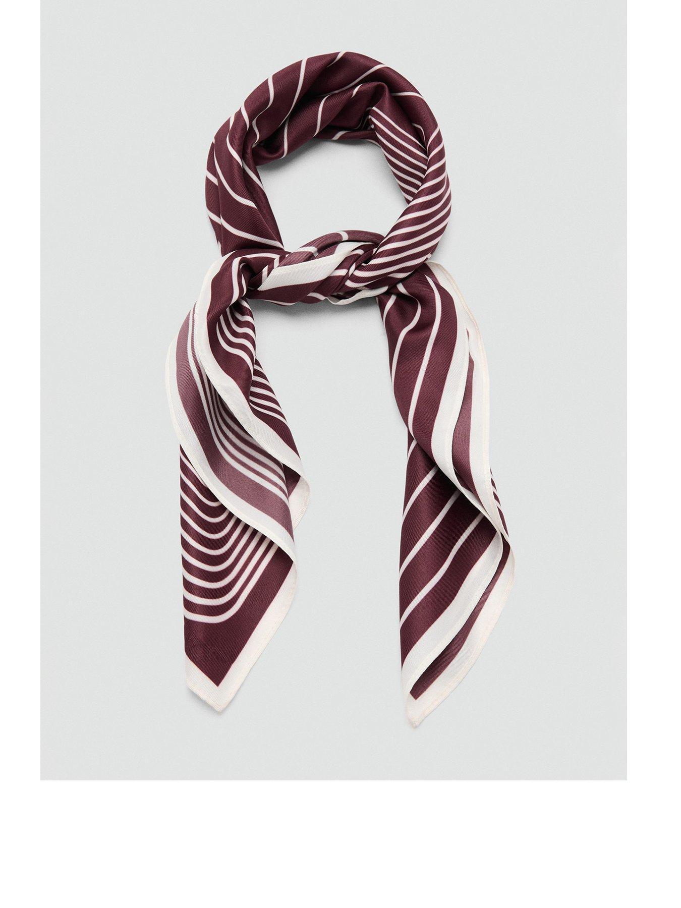 front image of mango-striped-burgundy-scarf