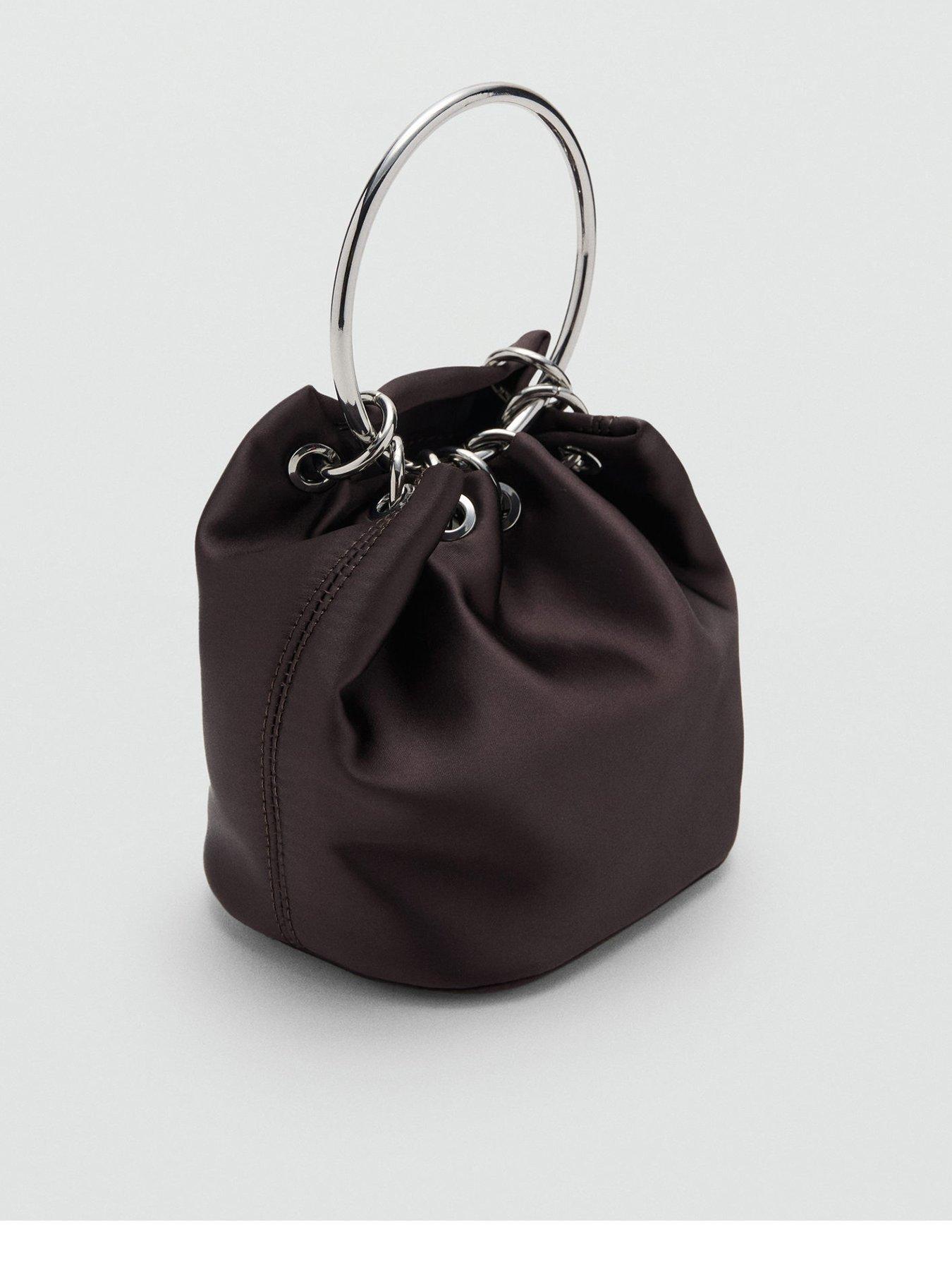 Mango Handbag with Metal Handle - Brown