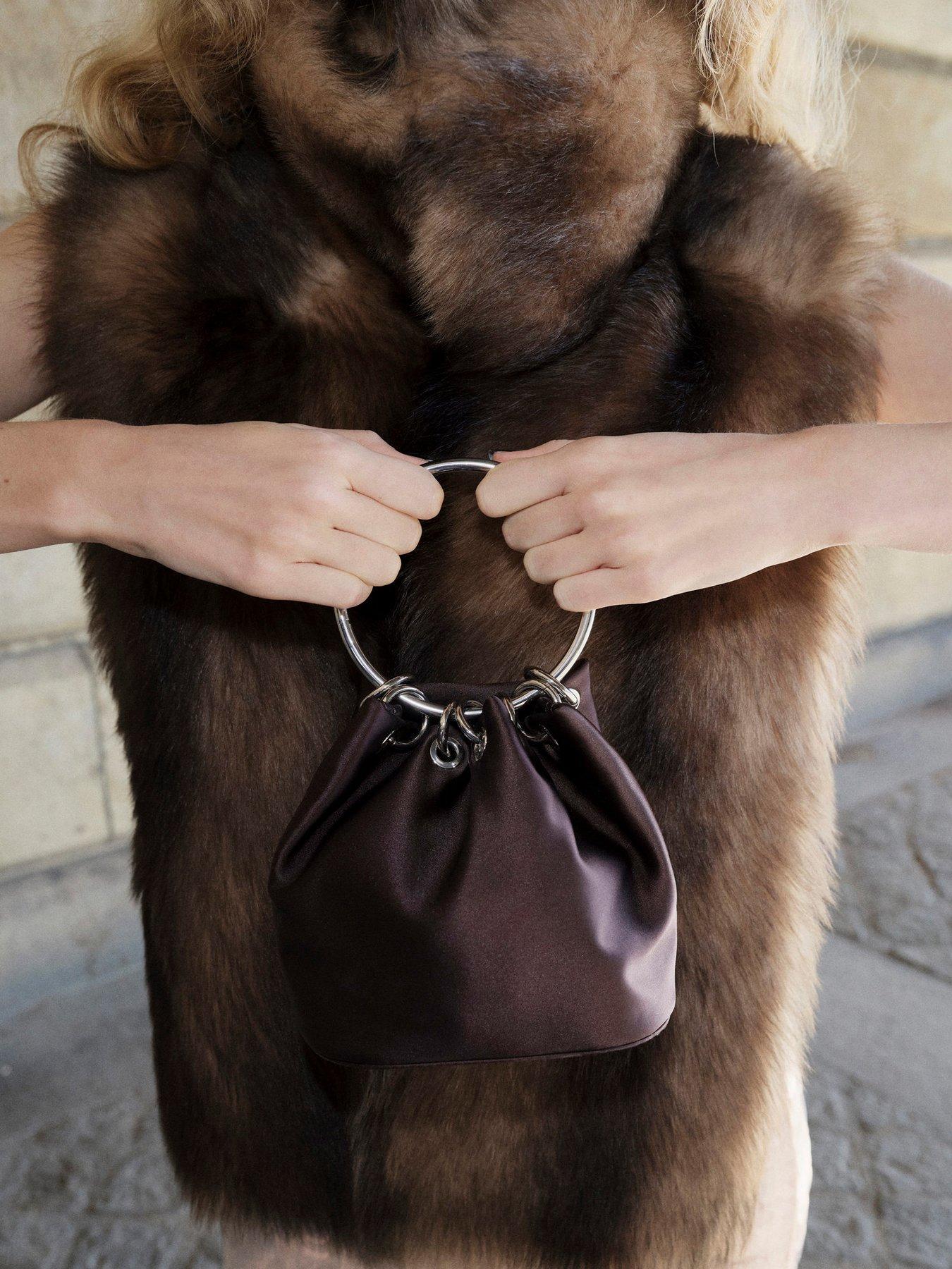 Image 2 of 5 of Mango Handbag with Metal Handle - Brown