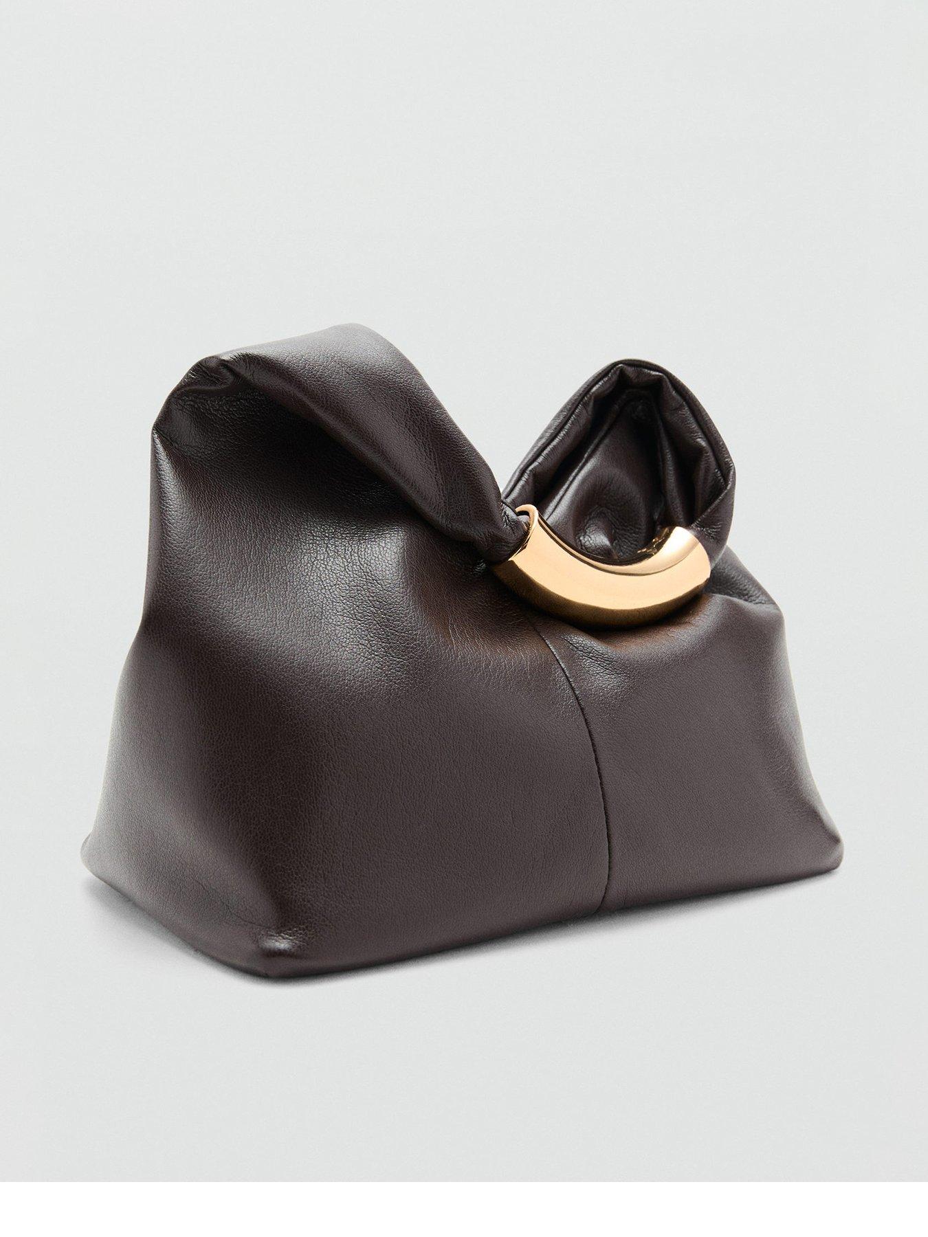 Mango Handbag With Metal Handle - Brown