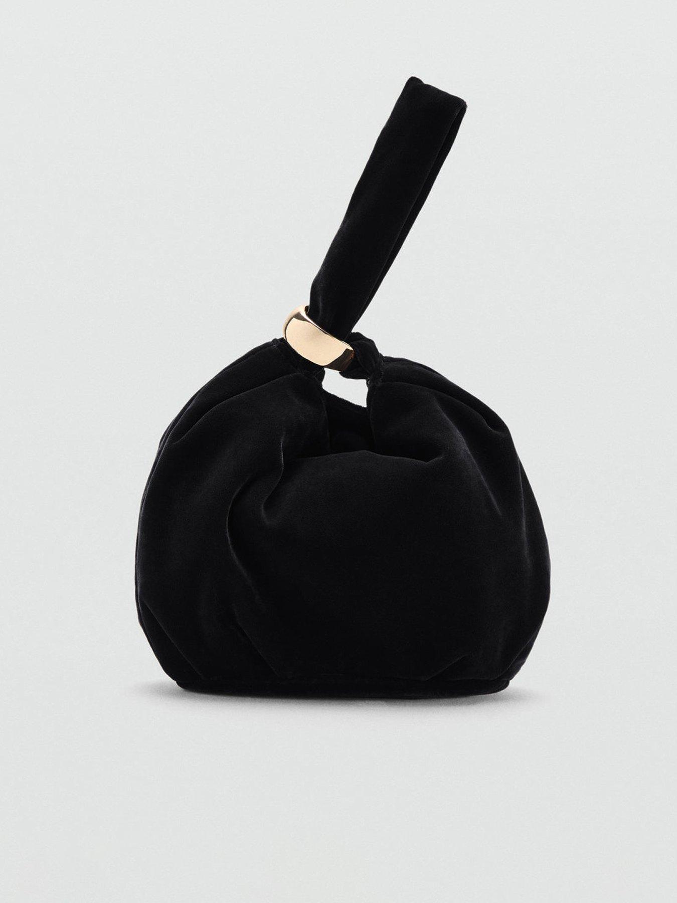 Image 1 of 5 of Mango Velvet Handbag With Metallic Detail - Black