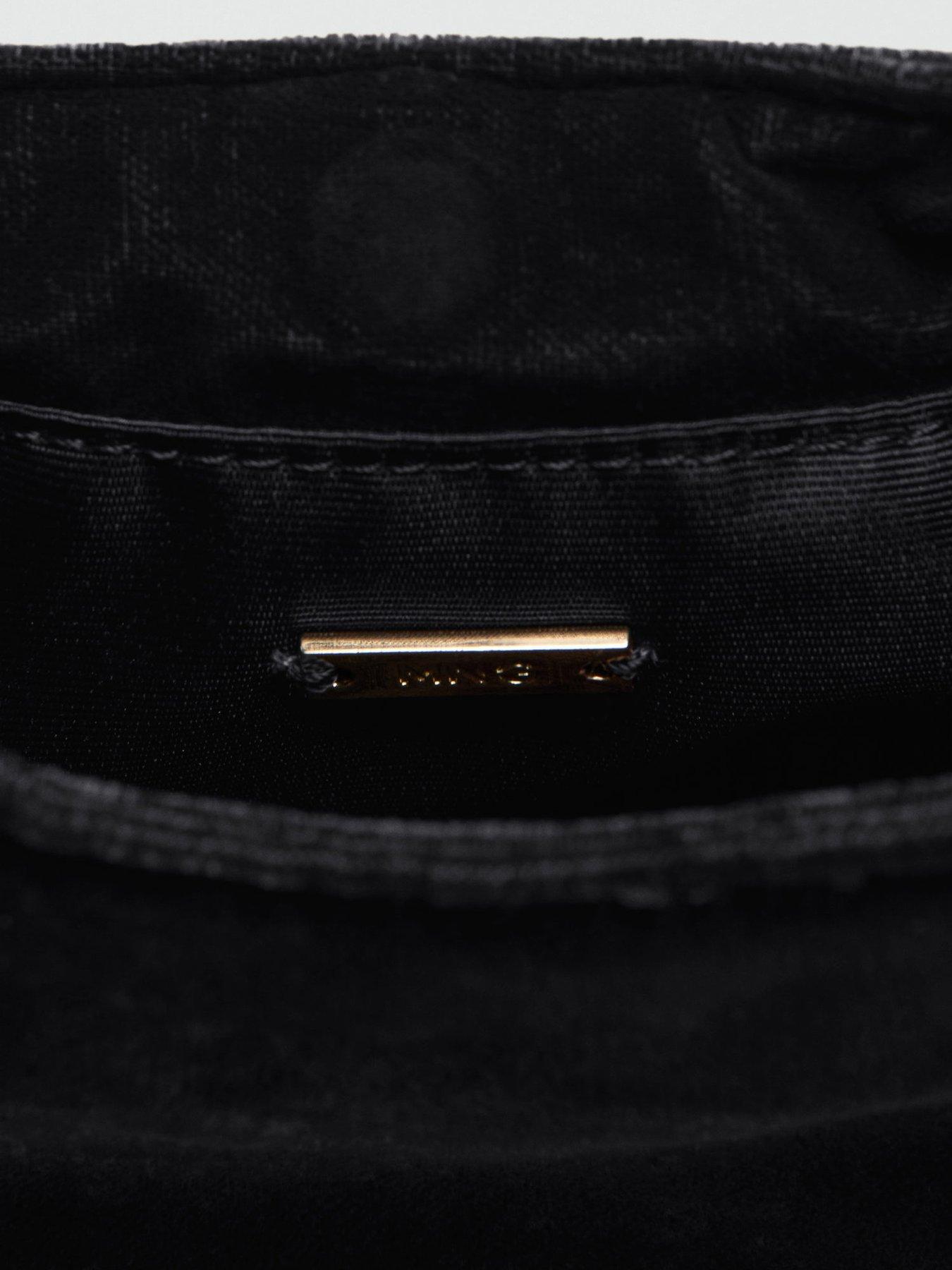 Image 3 of 5 of Mango Velvet Handbag With Metallic Detail - Black