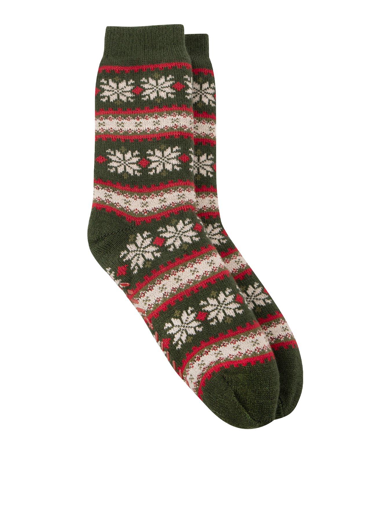  image of totes-toasties-mens-sherpa-lined-fair-isle-slipper-socks-red