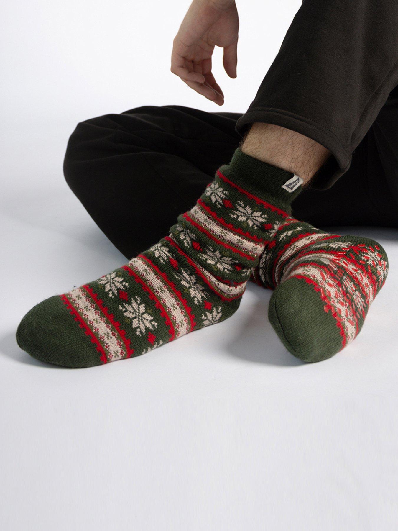  image of totes-toasties-mens-sherpa-lined-fair-isle-slipper-socks-red
