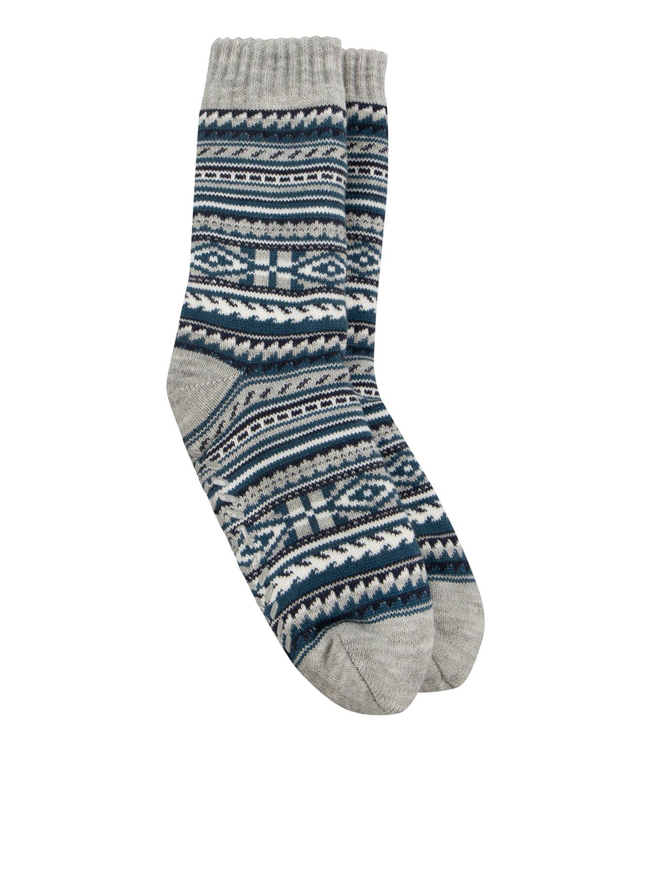 TOTES Toasties Mens Sherpa Lined Fair Isle Slipper Socks - Blue