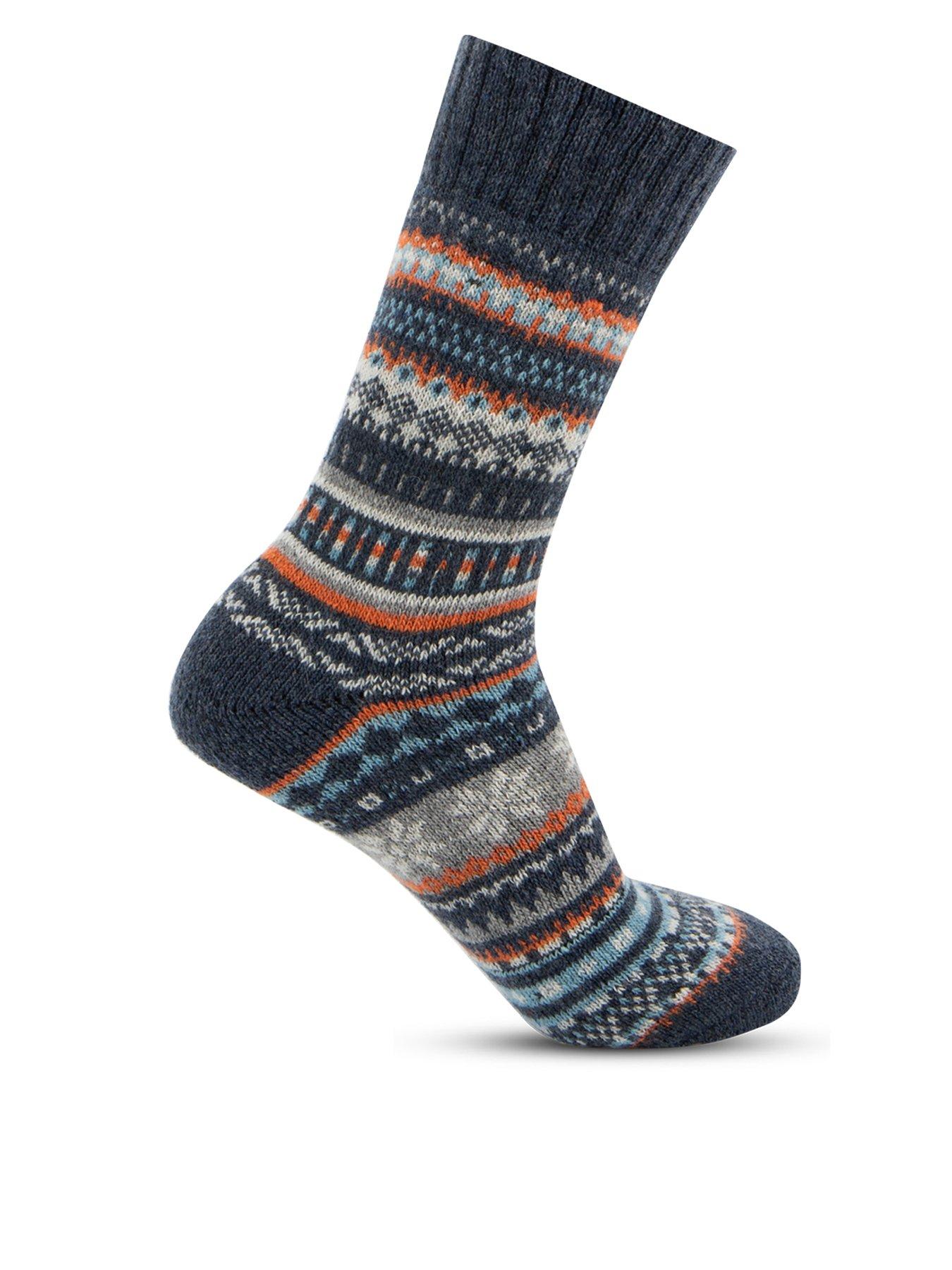  image of totes-toasties-mens-wool-blend-fair-isle-slippers-sock-twin-pack-multi