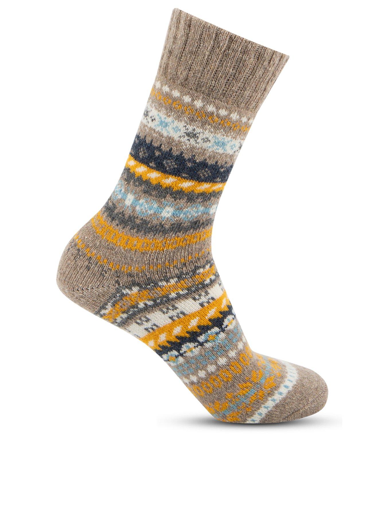  image of totes-toasties-mens-wool-blend-fair-isle-slippers-sock-twin-pack-multi