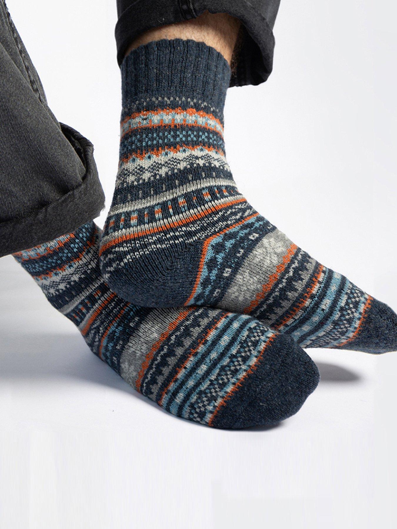  image of totes-toasties-mens-wool-blend-fair-isle-slippers-sock-twin-pack-multi