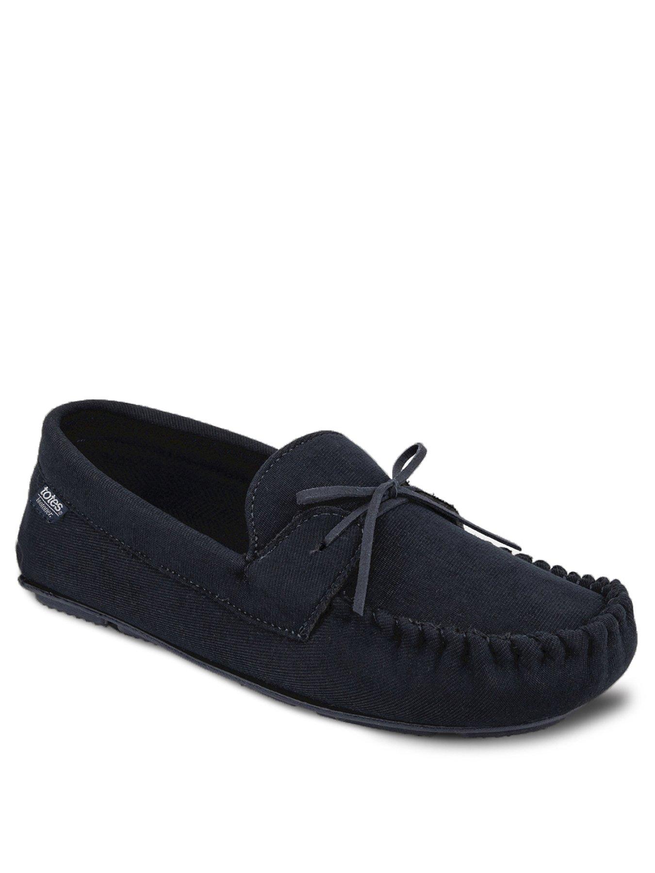  image of totes-isotoner-mens-herringbone-lined-moccasin-navy