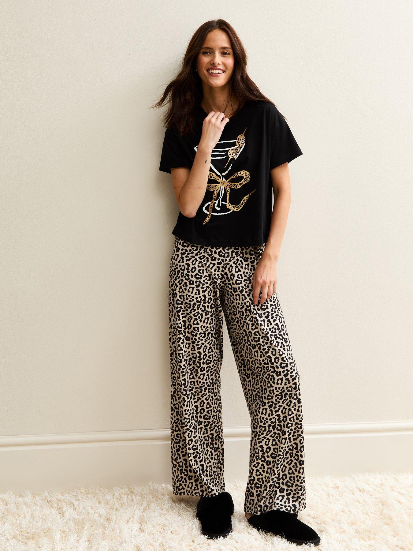 New Look Leopard Print Martini Glass Pyjama Set - Black