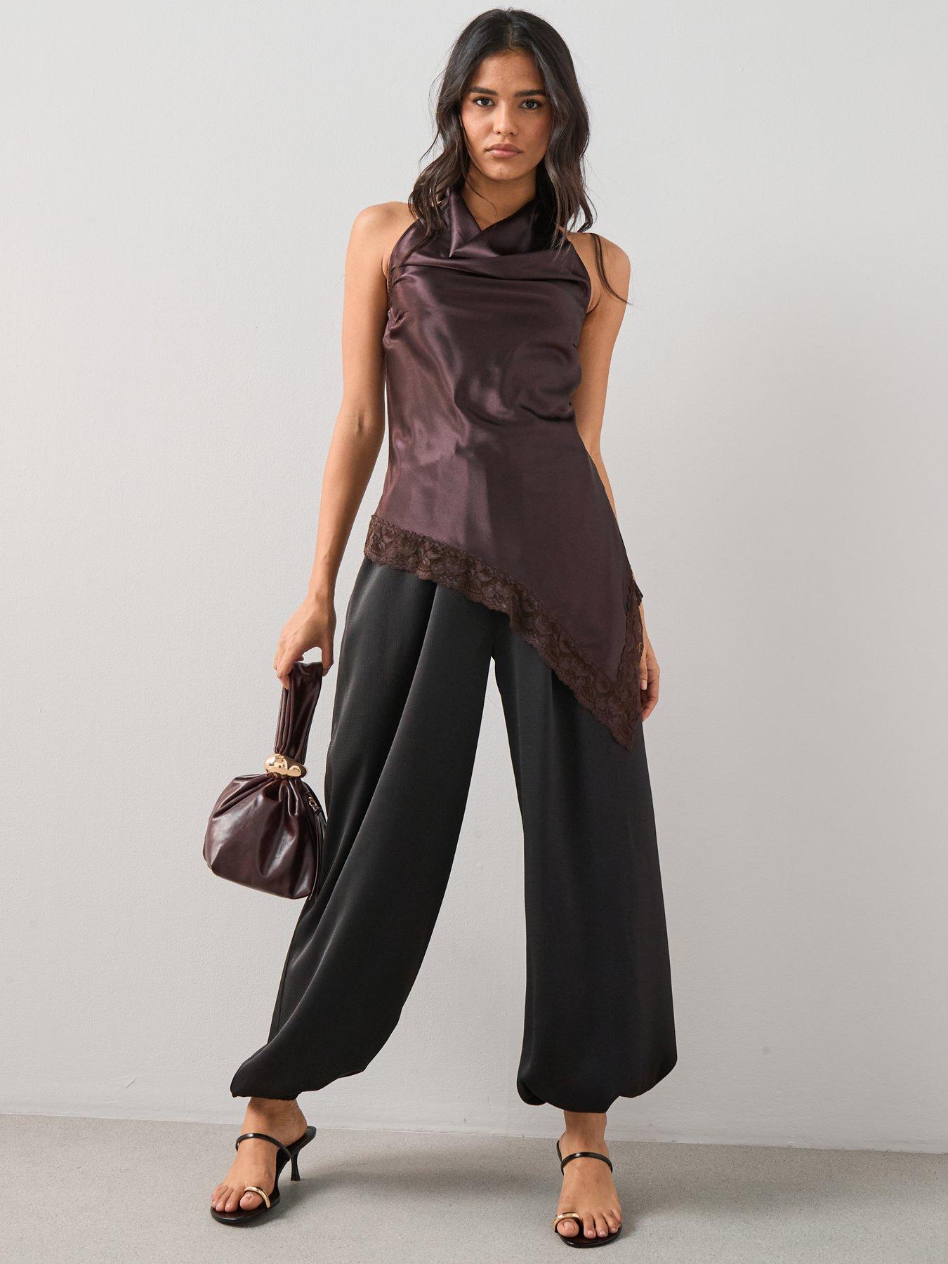 Image 1 of 6 of The Very Collection Satin Balloon Trousers - Black