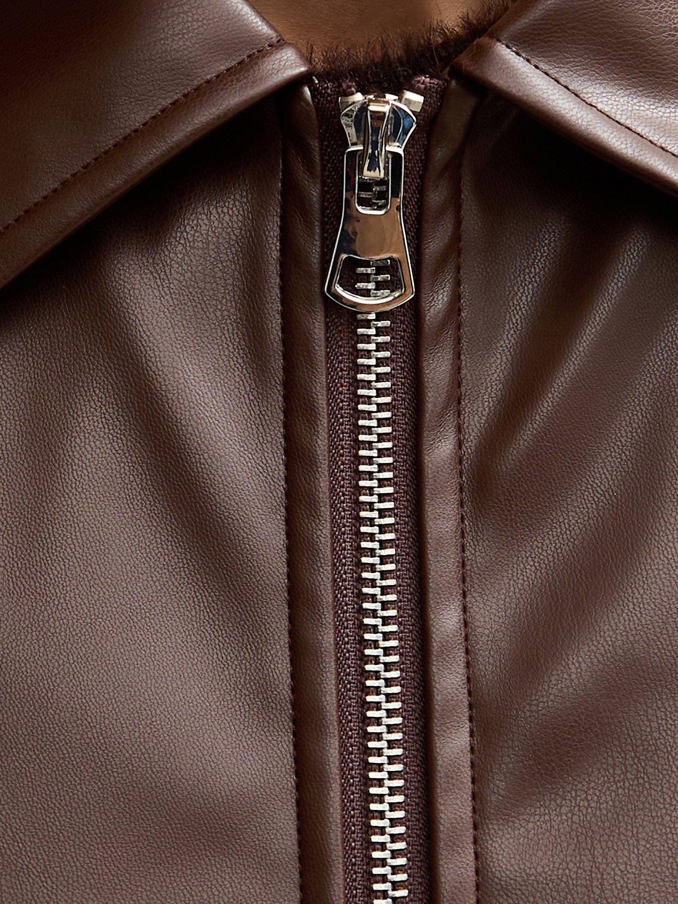  image of new-look-brown-faux-leather-bubble-hem-jacket