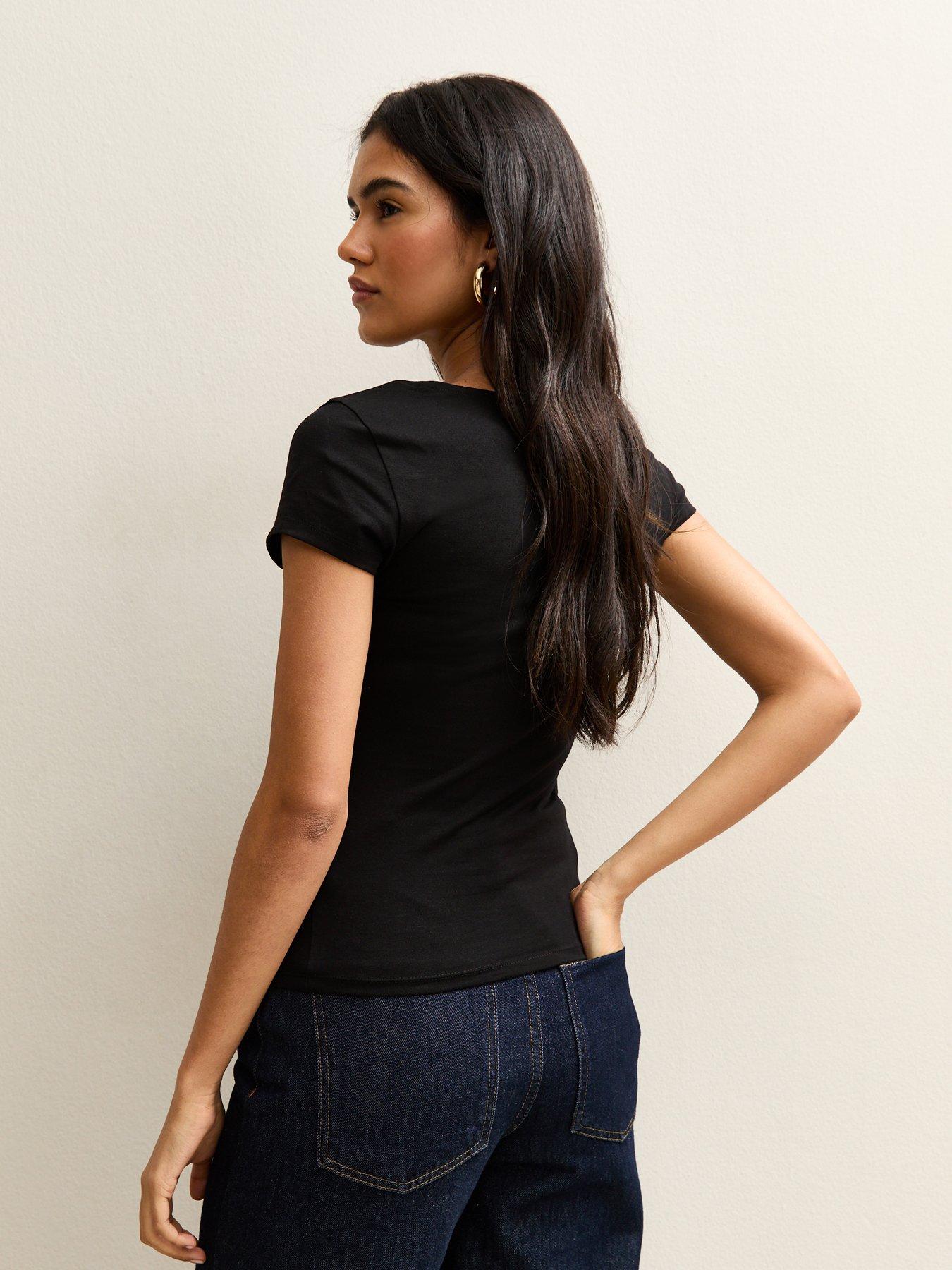 Image 2 of 5 of New Look Black Square Neck T-shirt