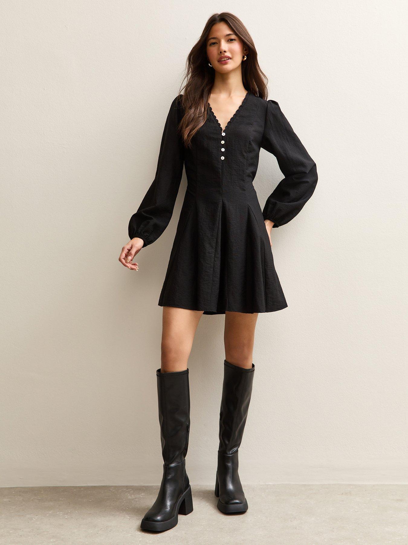 new-look-long-sleeve-godet-mini-dress-black