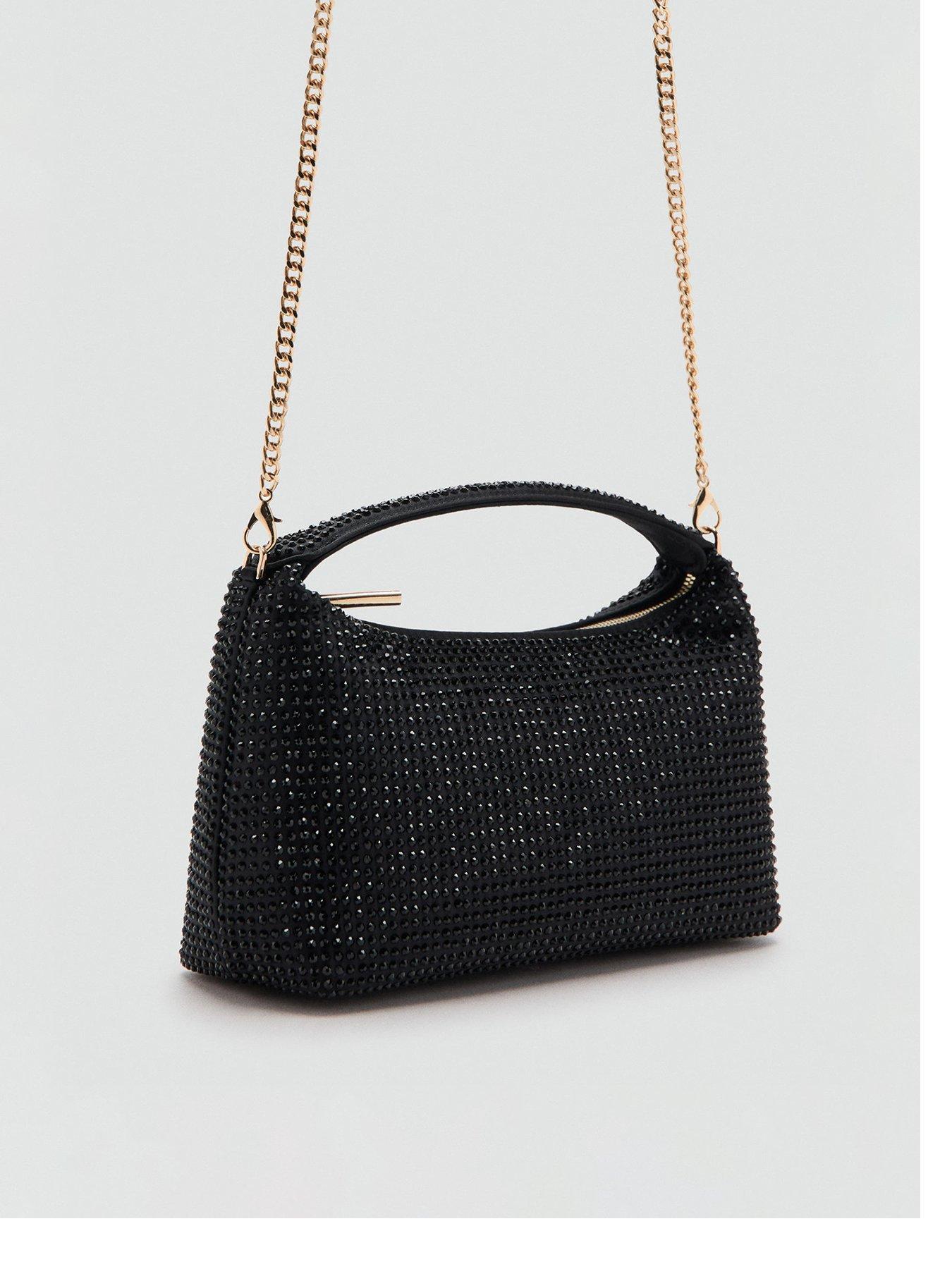 Mango Handbag With Rhinestones  - Black