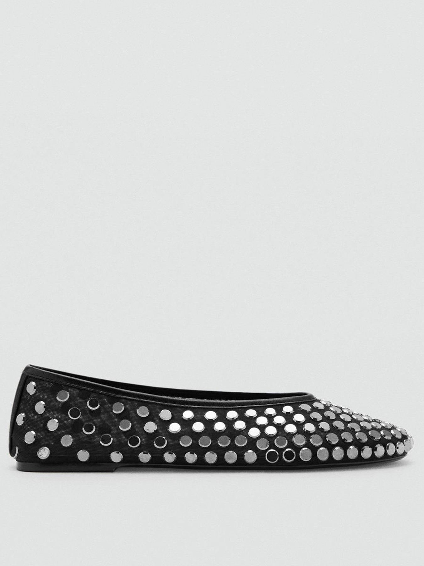 Mango Mesh Ballet Flats With Studs - Black