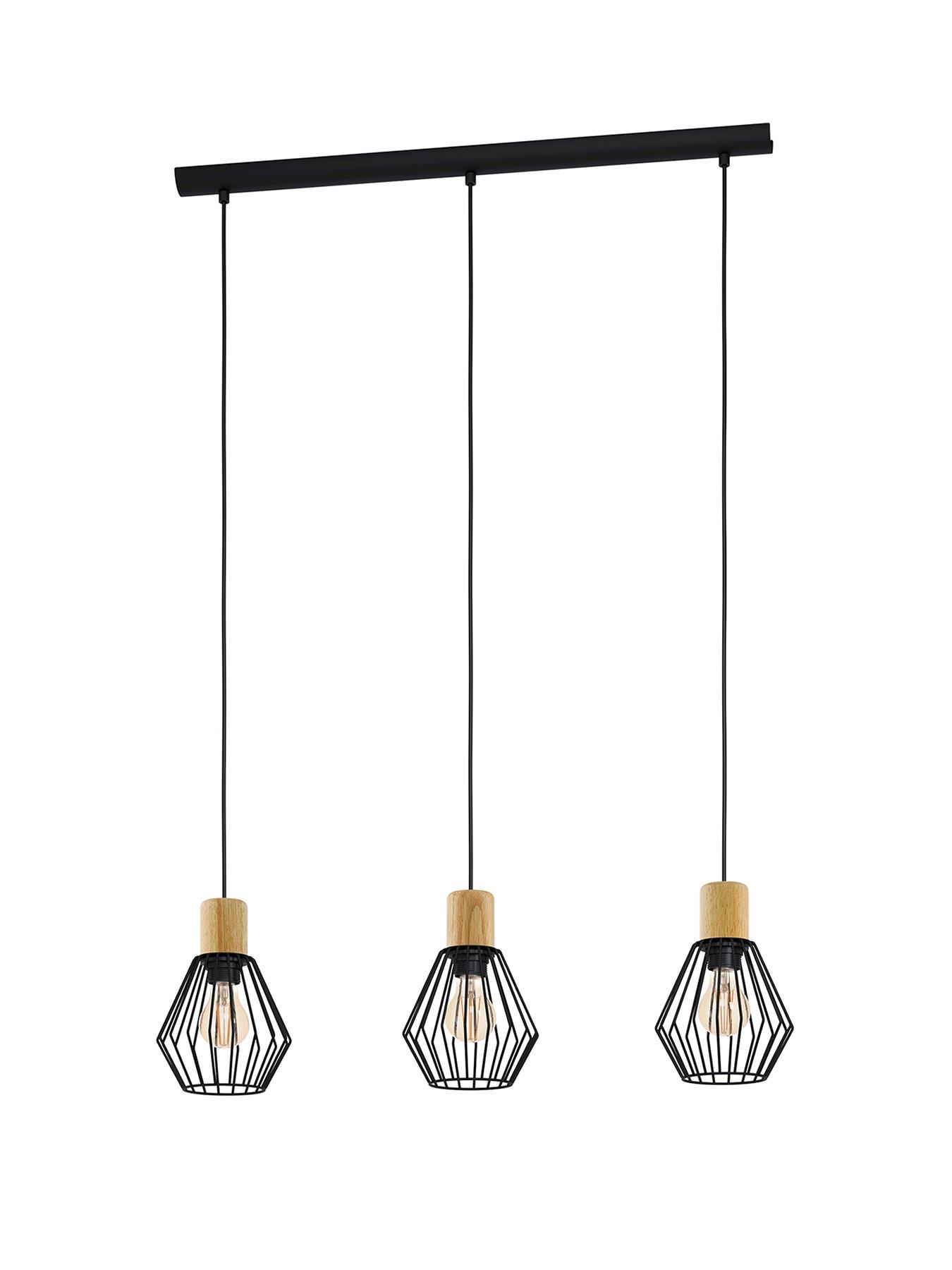  image of eglo-palmorla-black-wire-steel-amp-wood-3-light-pendant