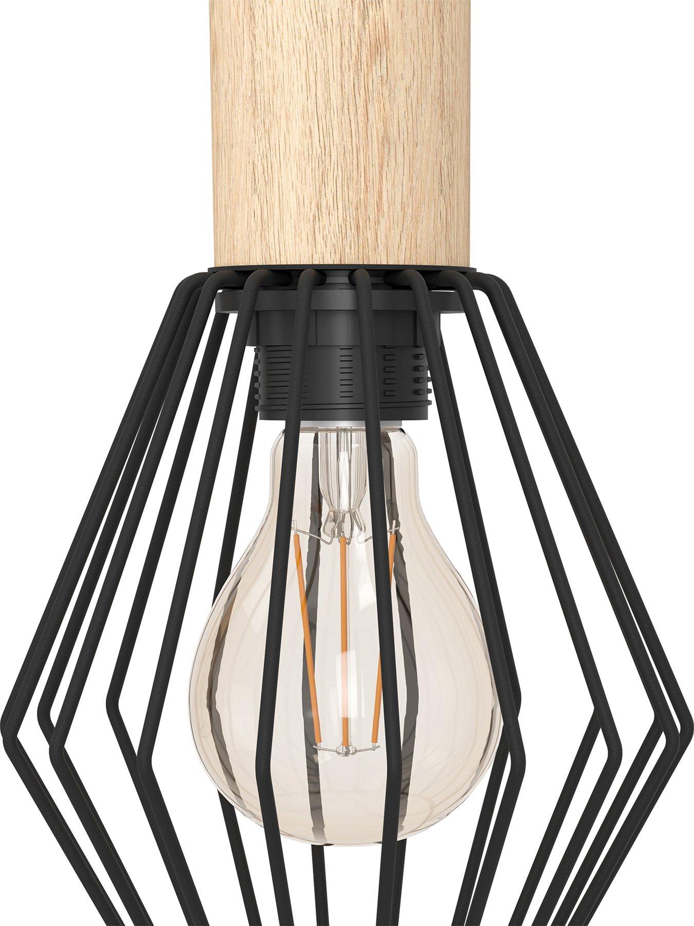  image of eglo-palmorla-black-wire-steel-amp-wood-3-light-pendant