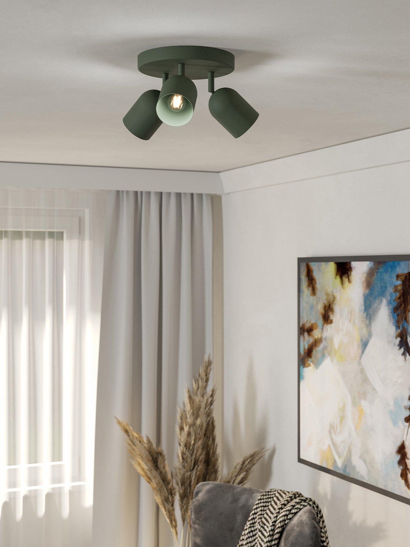 Image 1 of 4 of Eglo Tilston Steel Minimalist Triple Ceiling Spotlight, Green